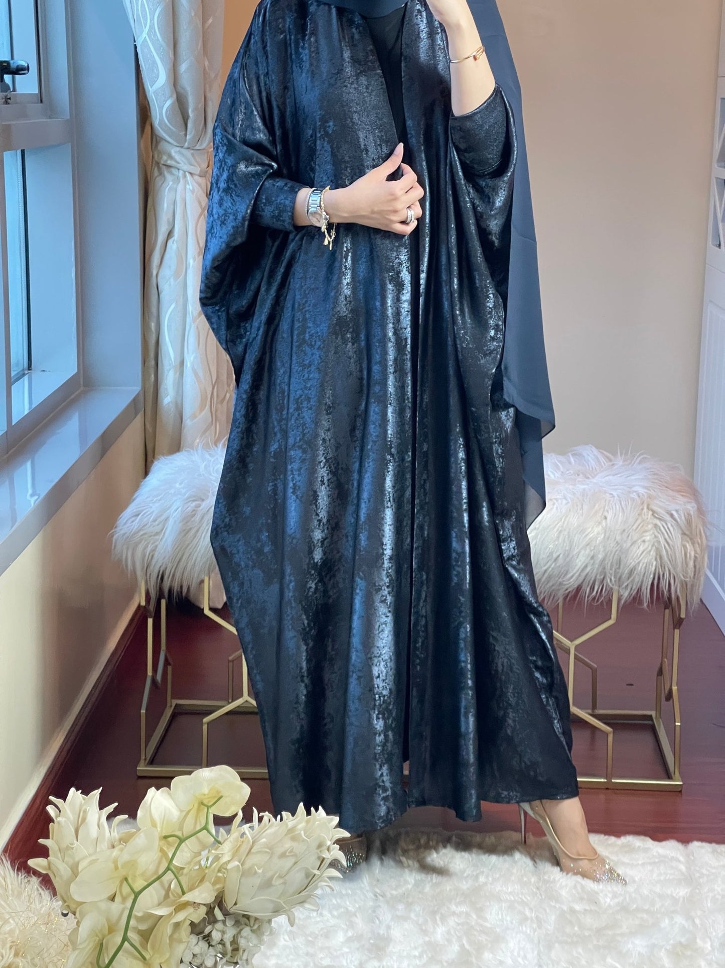 C - DarkBlue - Shimmer - Bisht - Abaya