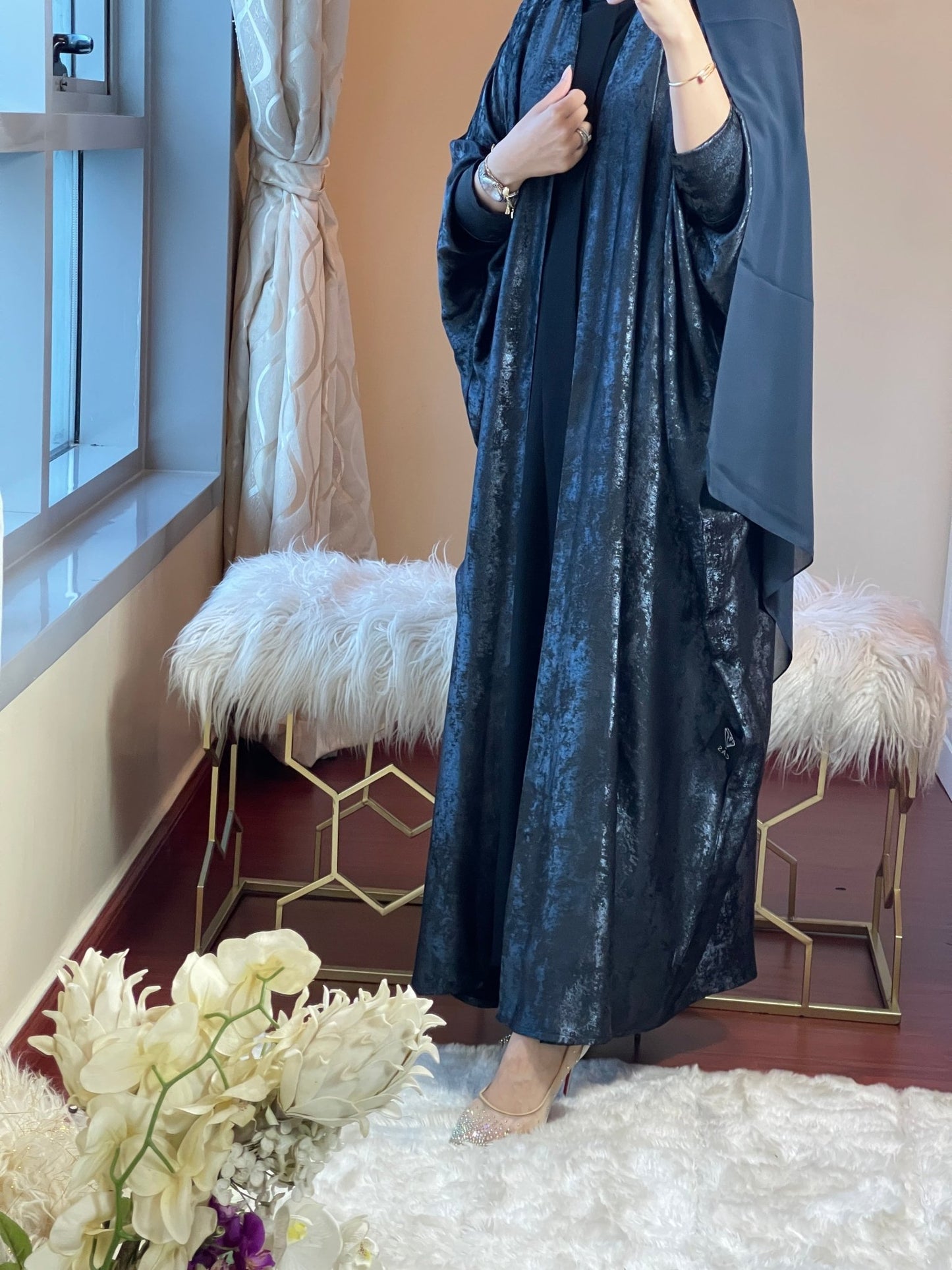 C - DarkBlue - Shimmer - Bisht - Abaya