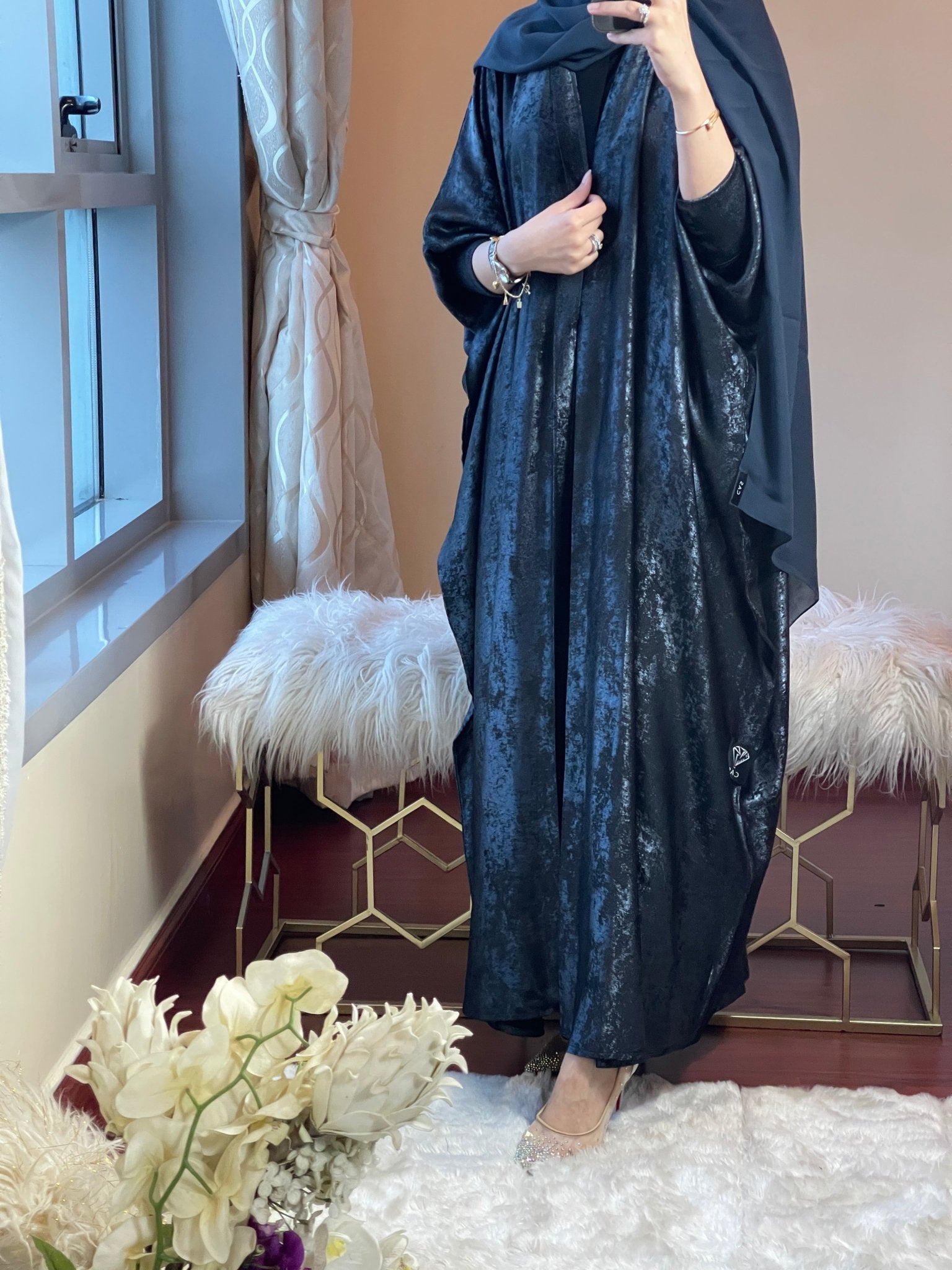 C - DarkBlue - Shimmer - Bisht - Abaya