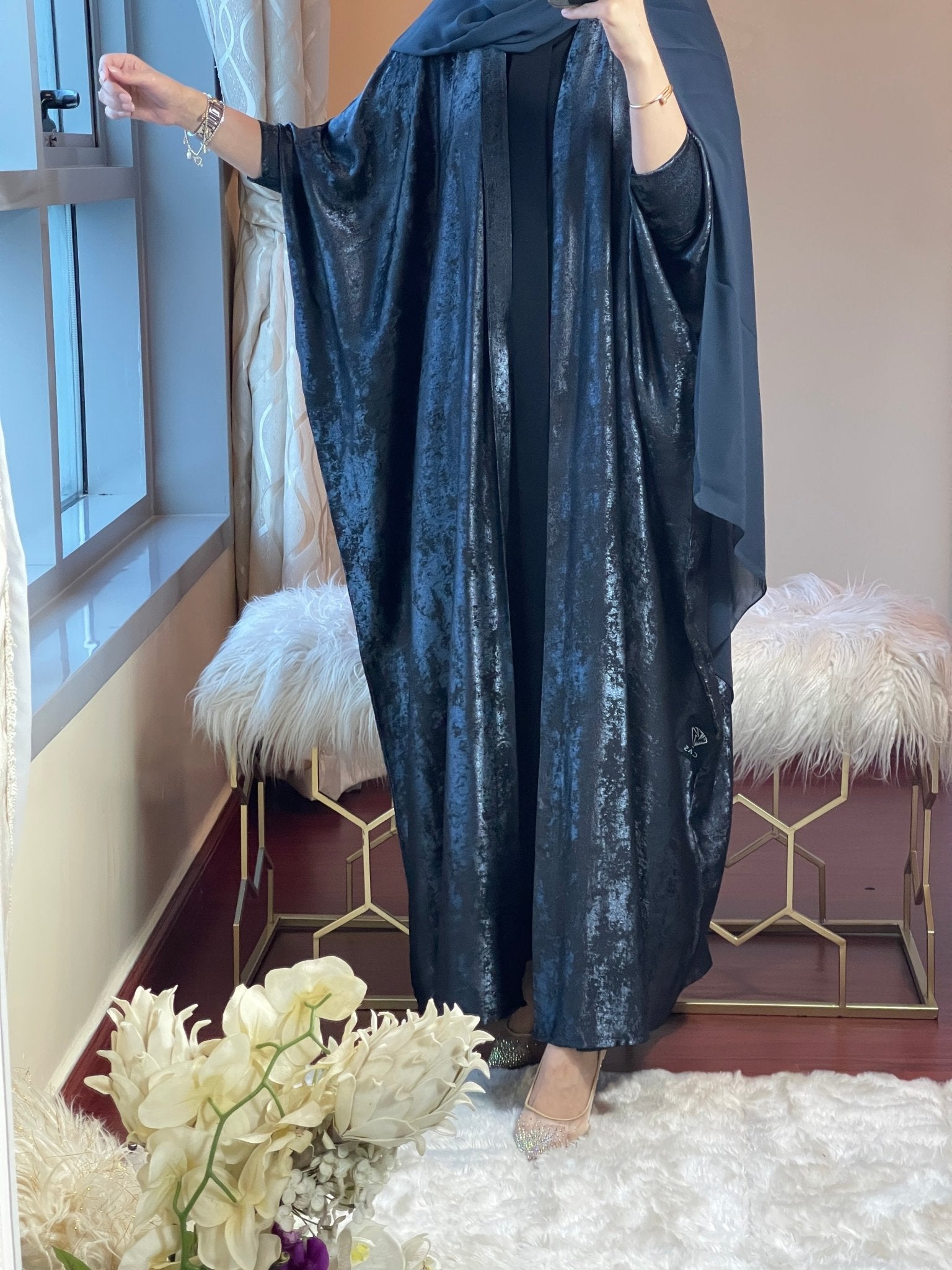 C - DarkBlue - Shimmer - Bisht - Abaya