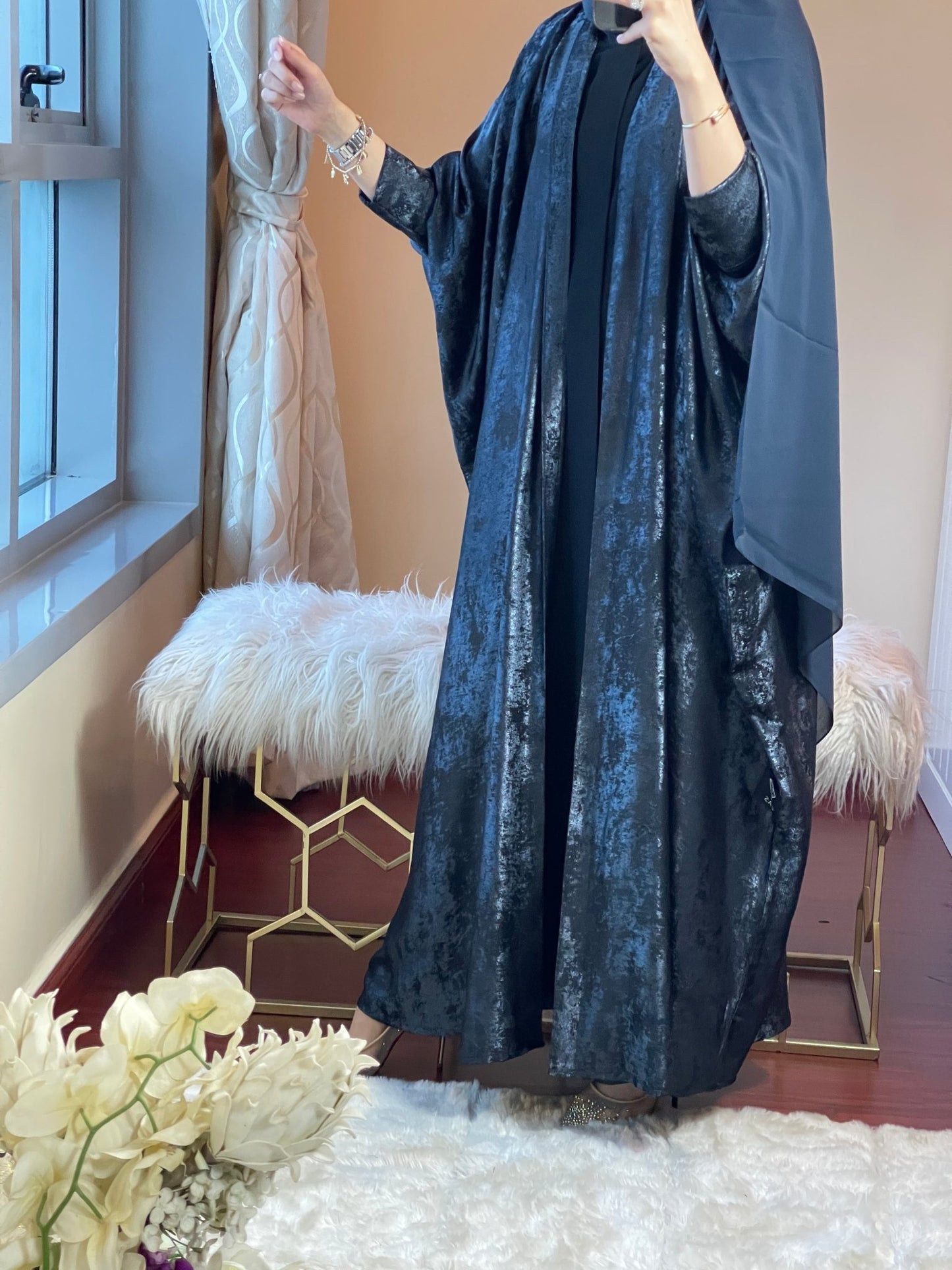 C - DarkBlue - Shimmer - Bisht - Abaya