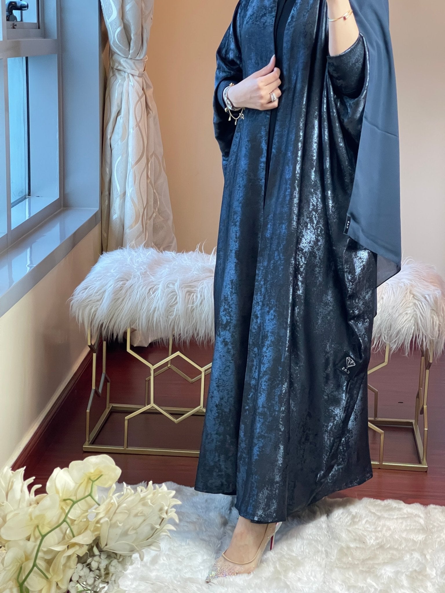 C - DarkBlue - Shimmer - Bisht - Abaya