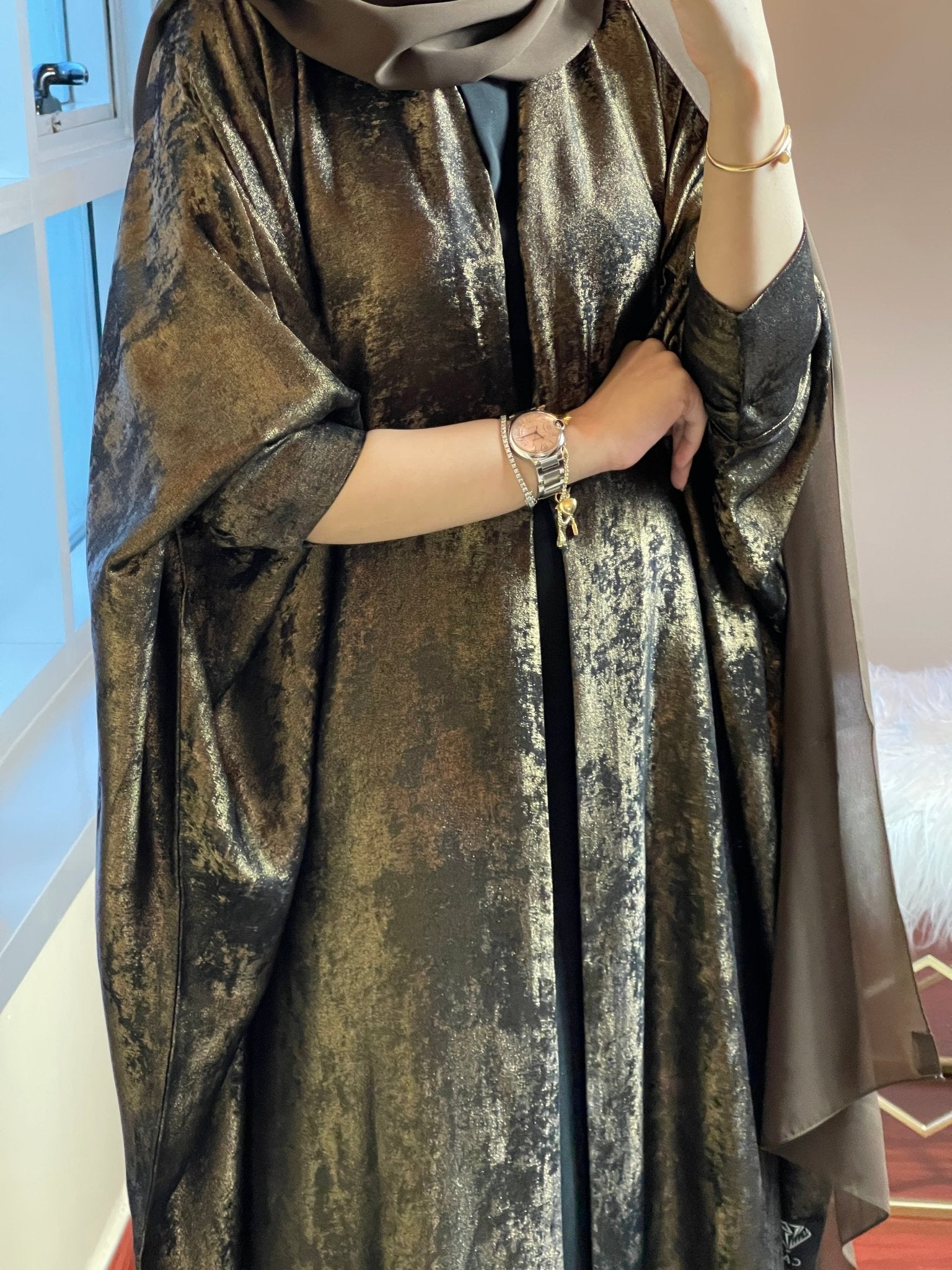 C - DarkBrown - Shimmer - Bisht - Abaya