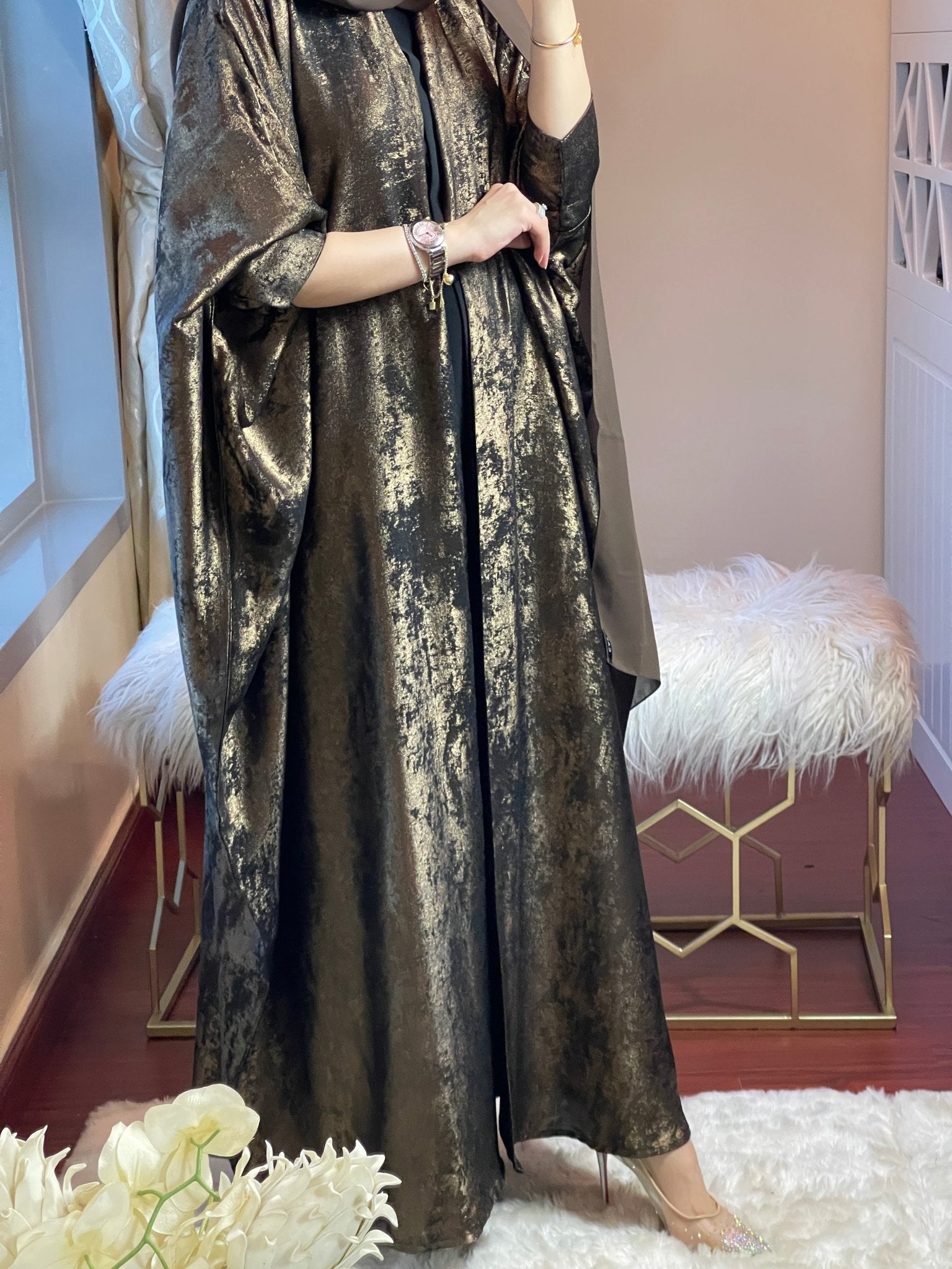 C - DarkBrown - Shimmer - Bisht - Abaya