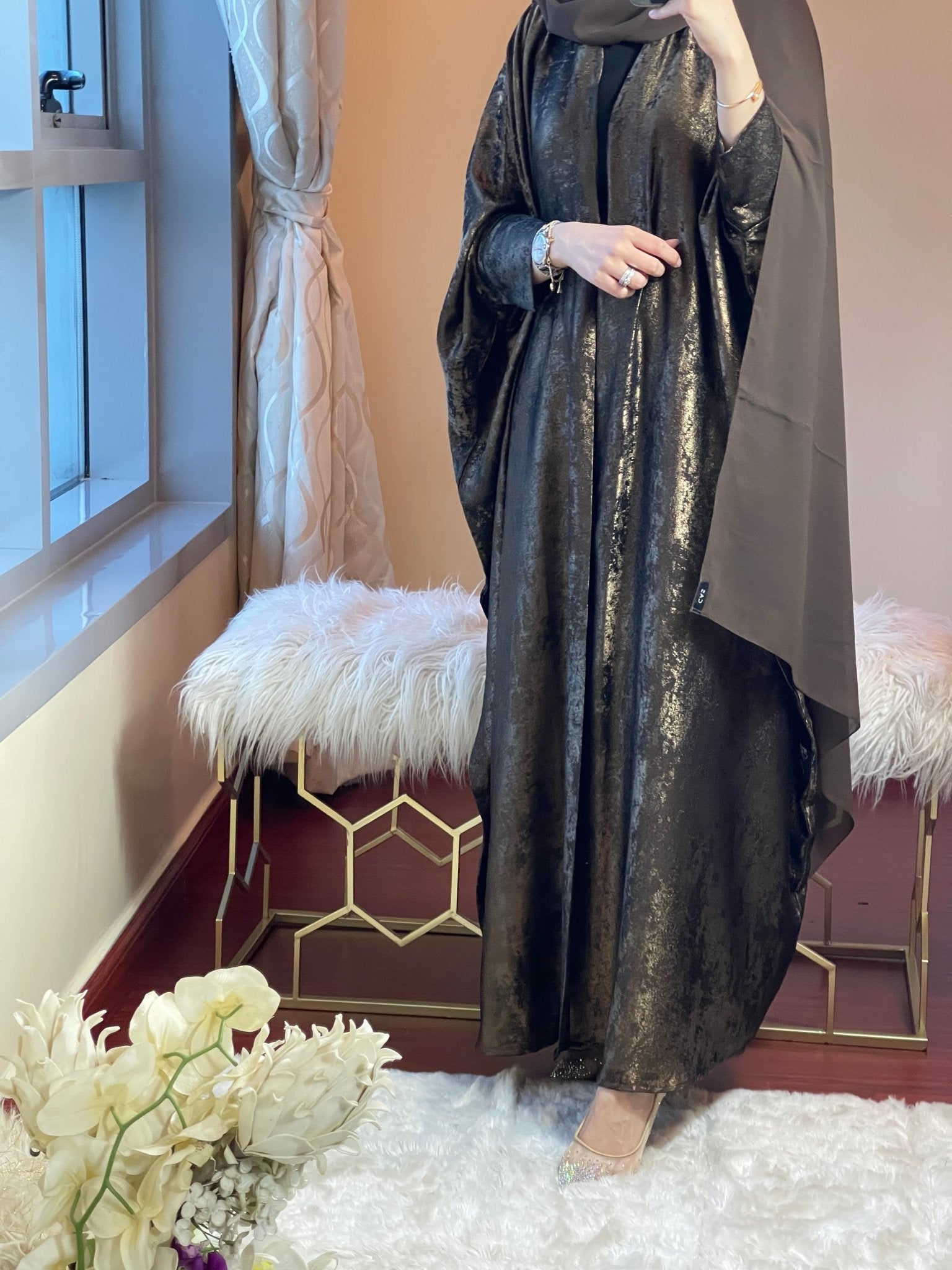 C - DarkBrown - Shimmer - Bisht - Abaya