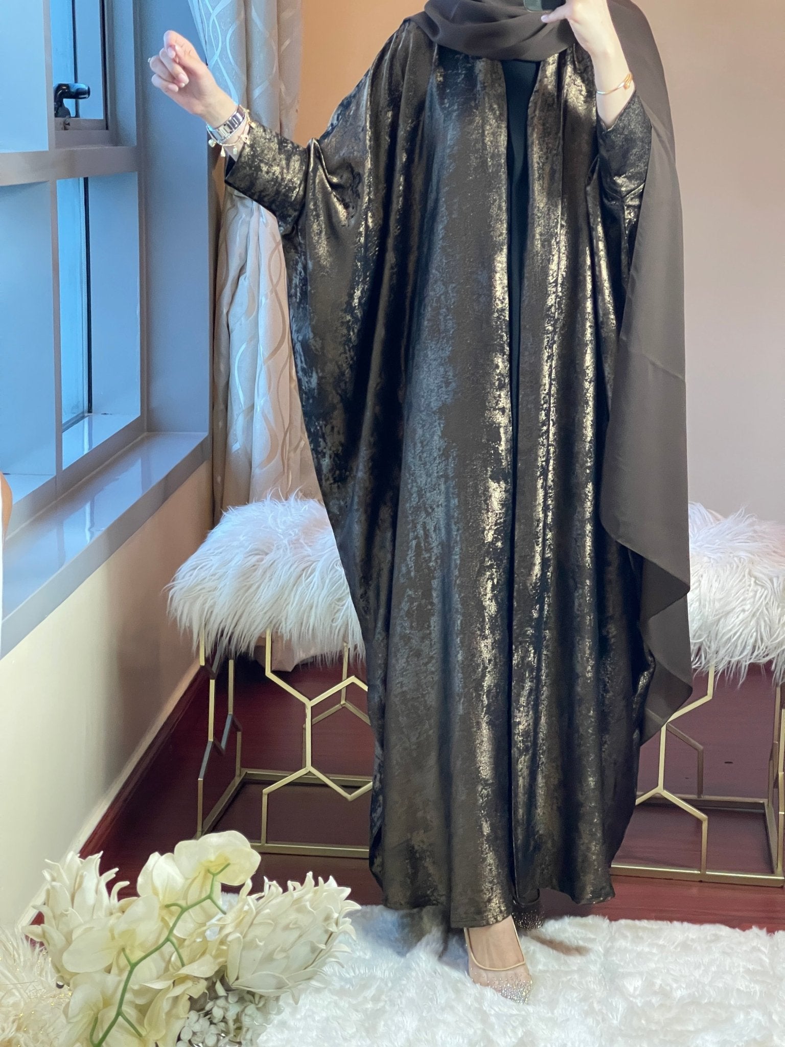 C - DarkBrown - Shimmer - Bisht - Abaya