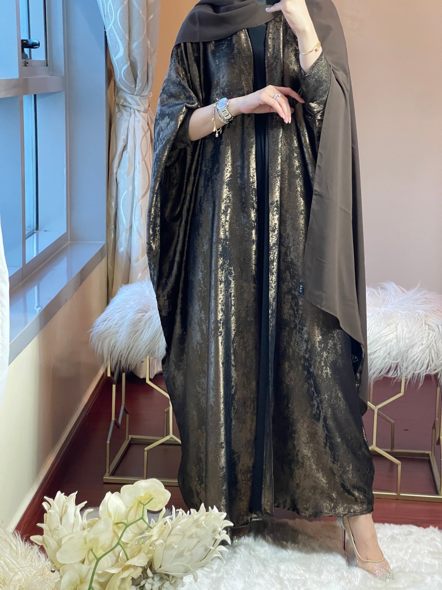 C - DarkBrown - Shimmer - Bisht - Abaya