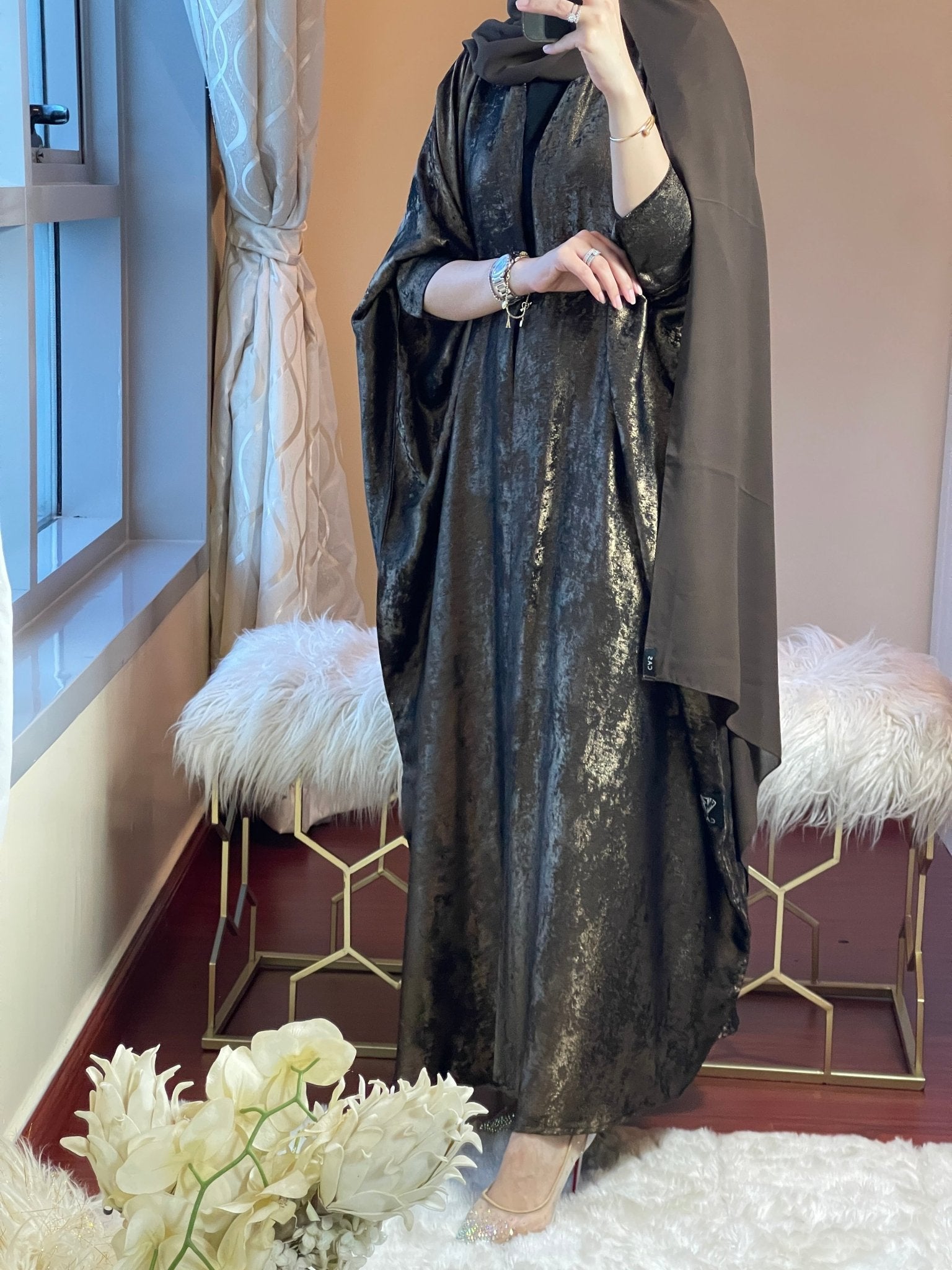 C - DarkBrown - Shimmer - Bisht - Abaya