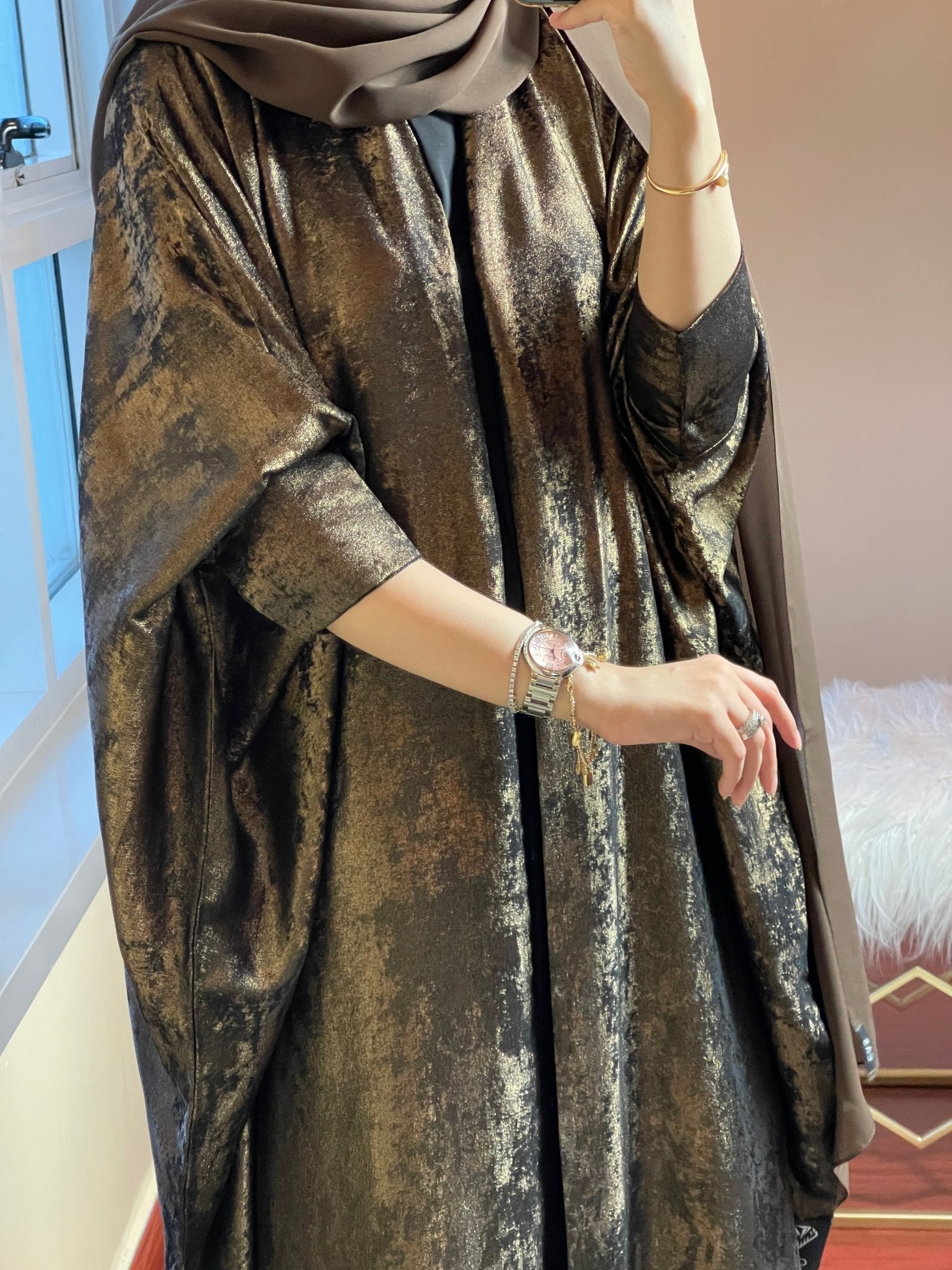 C - DarkBrown - Shimmer - Bisht - Abaya