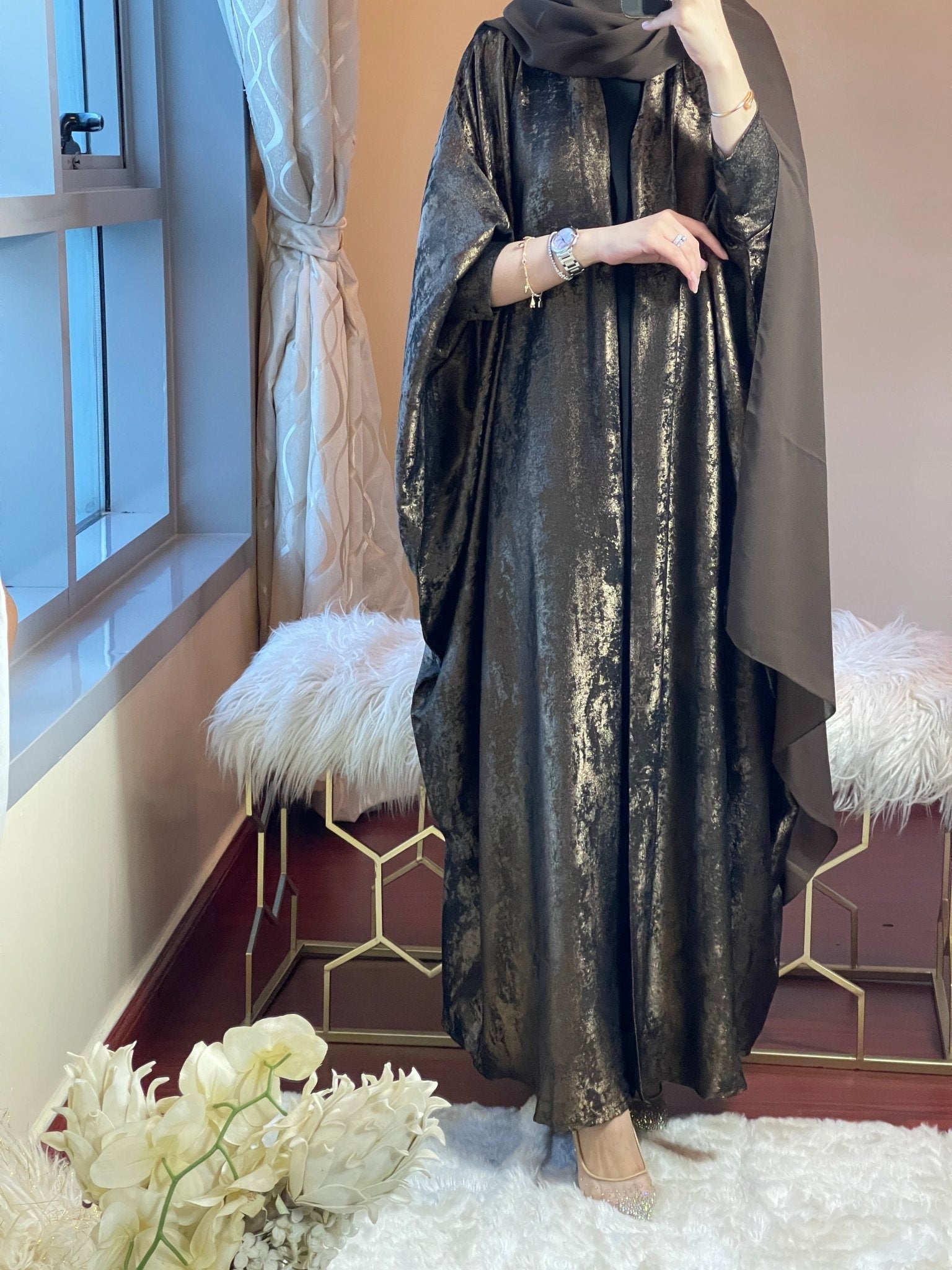 C - DarkBrown - Shimmer - Bisht - Abaya