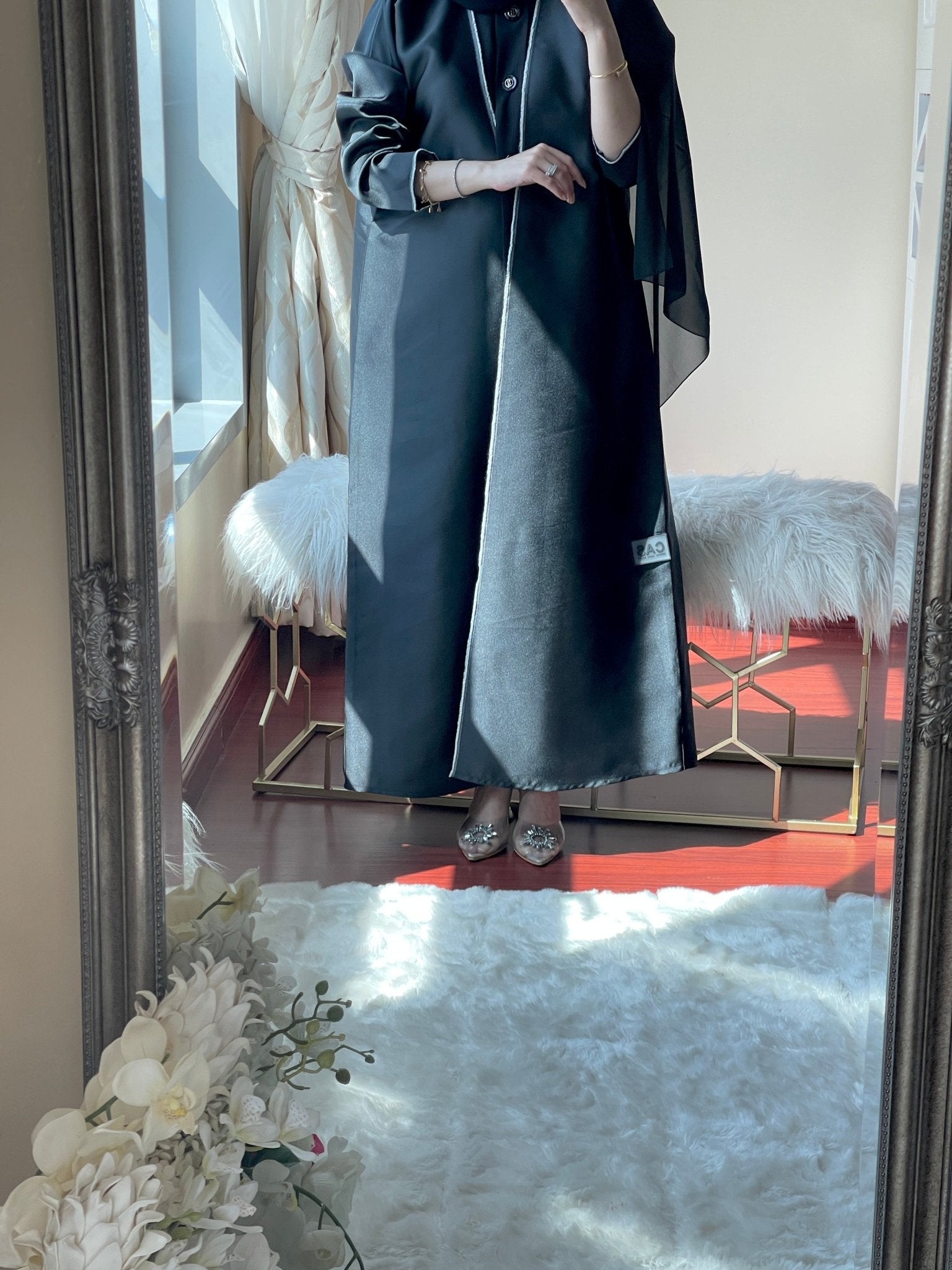 C - Duotone - Black - Satin - Abaya - Set