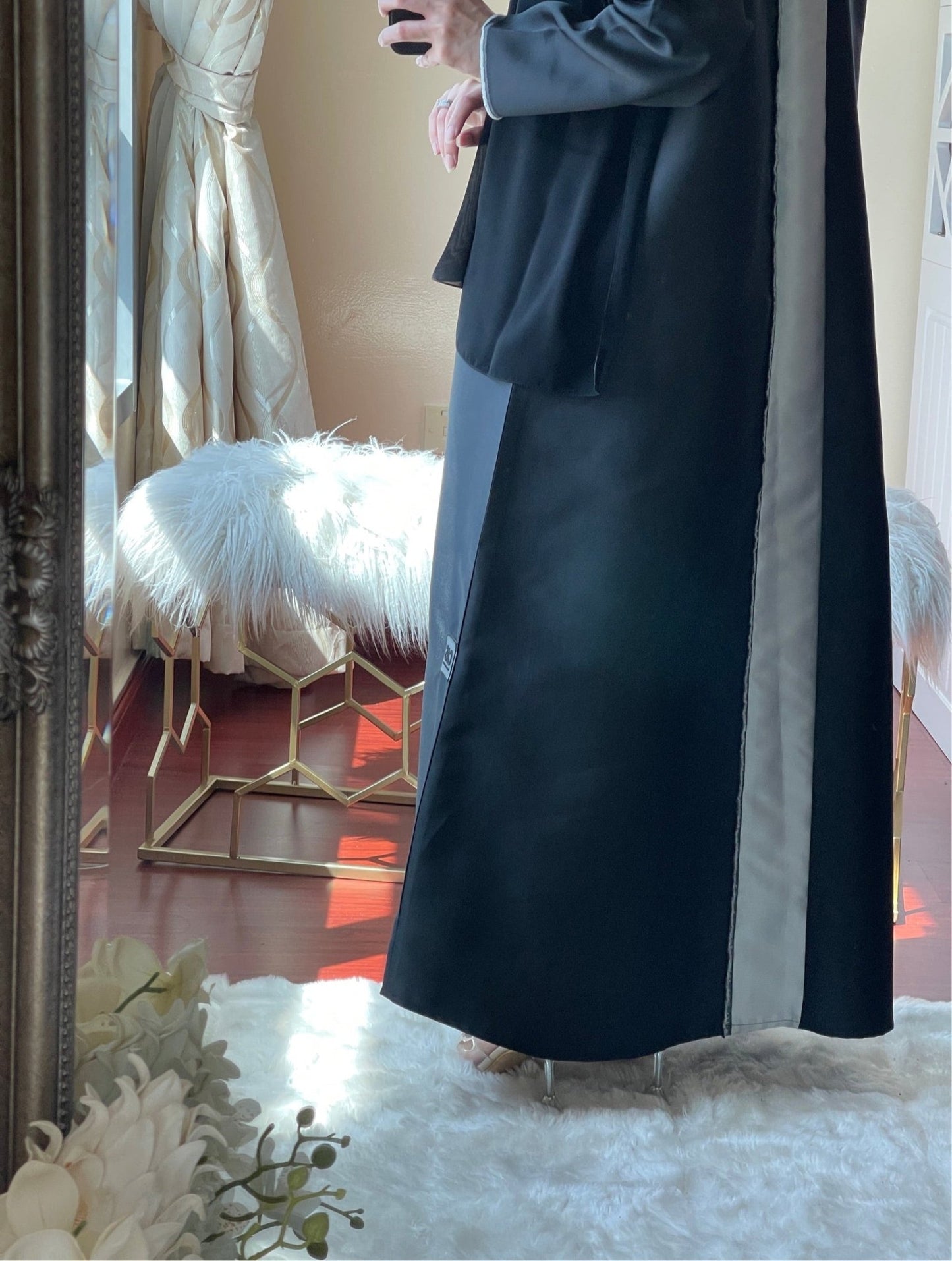 C - Duotone - Black - Satin - Abaya - Set