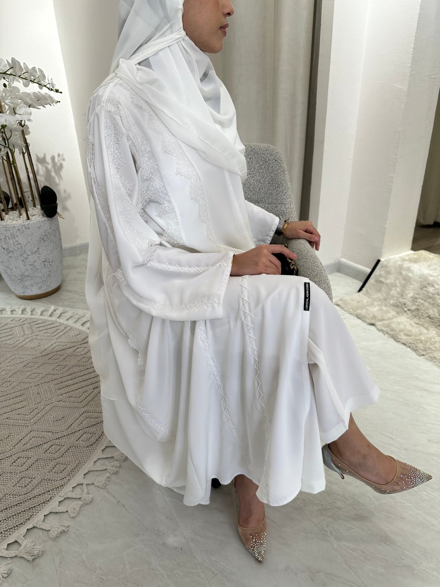 C Eid White Lace Abaya