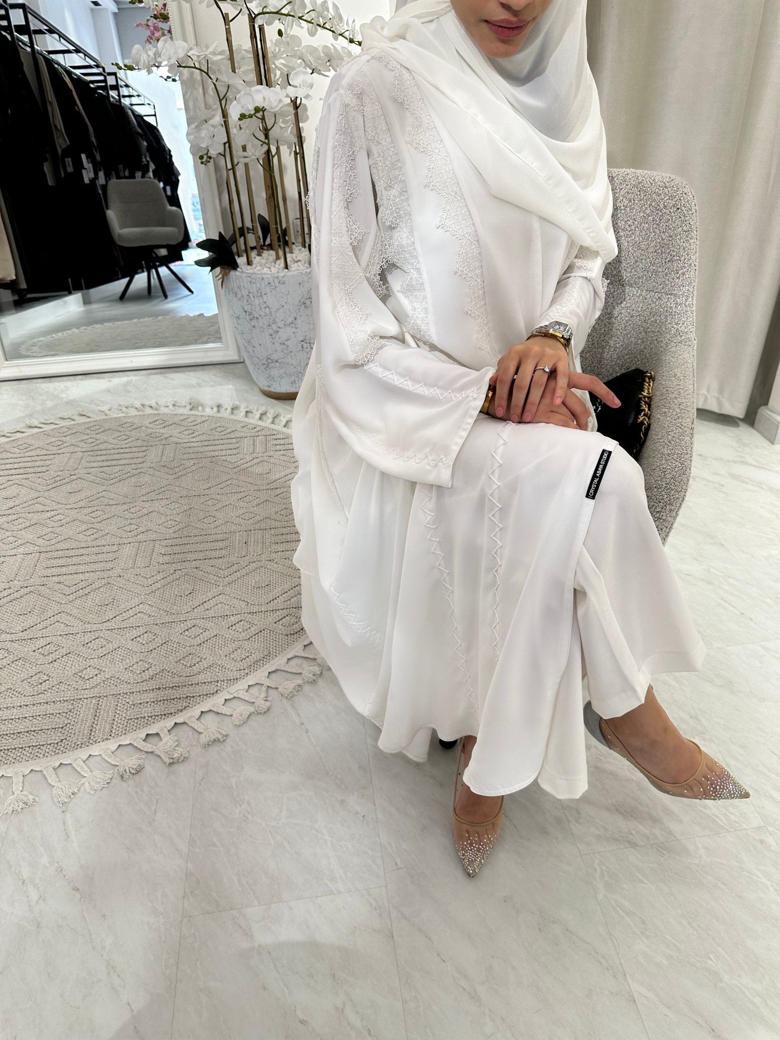 C Eid White Lace Abaya