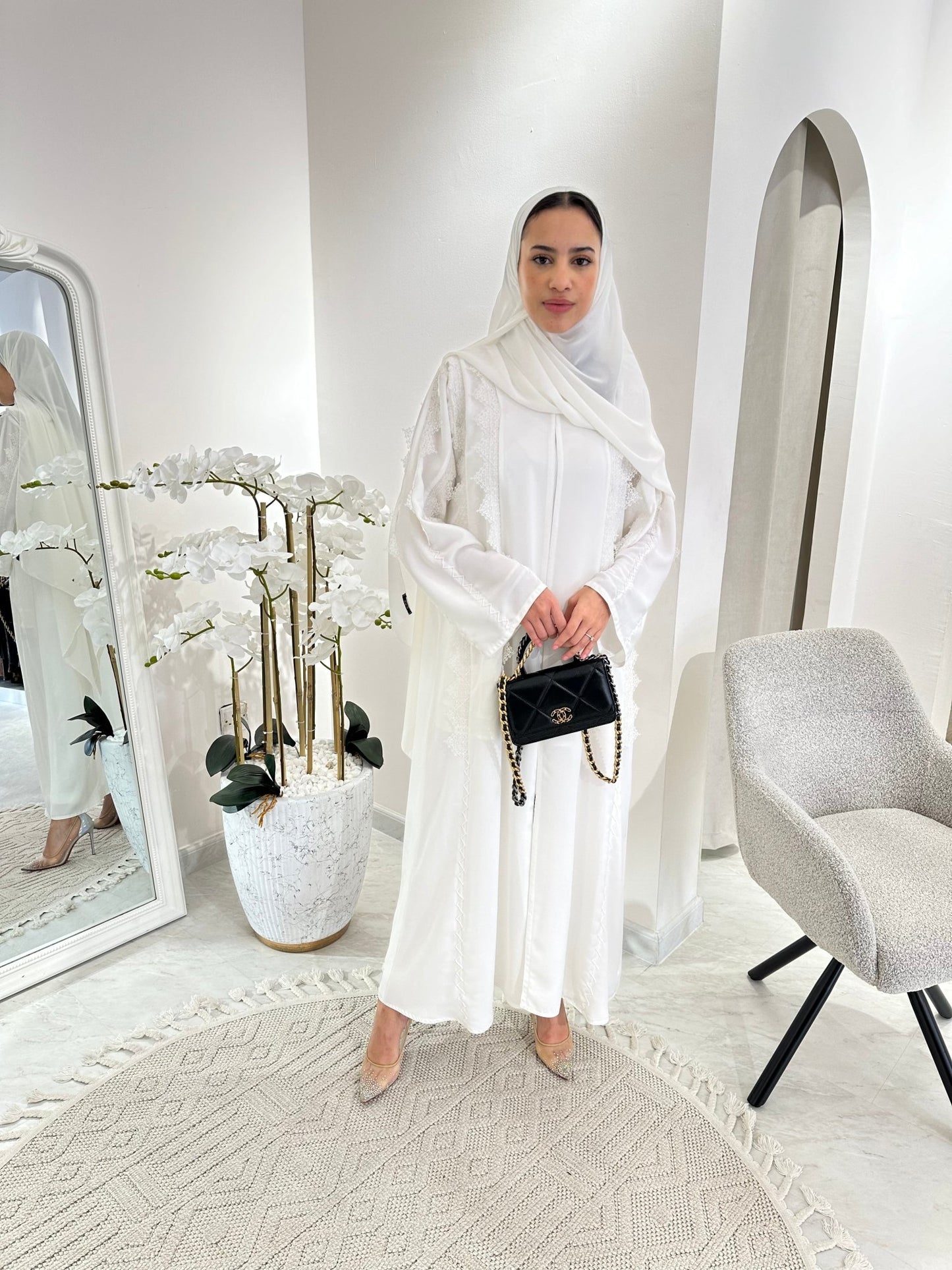 C Eid White Lace Abaya