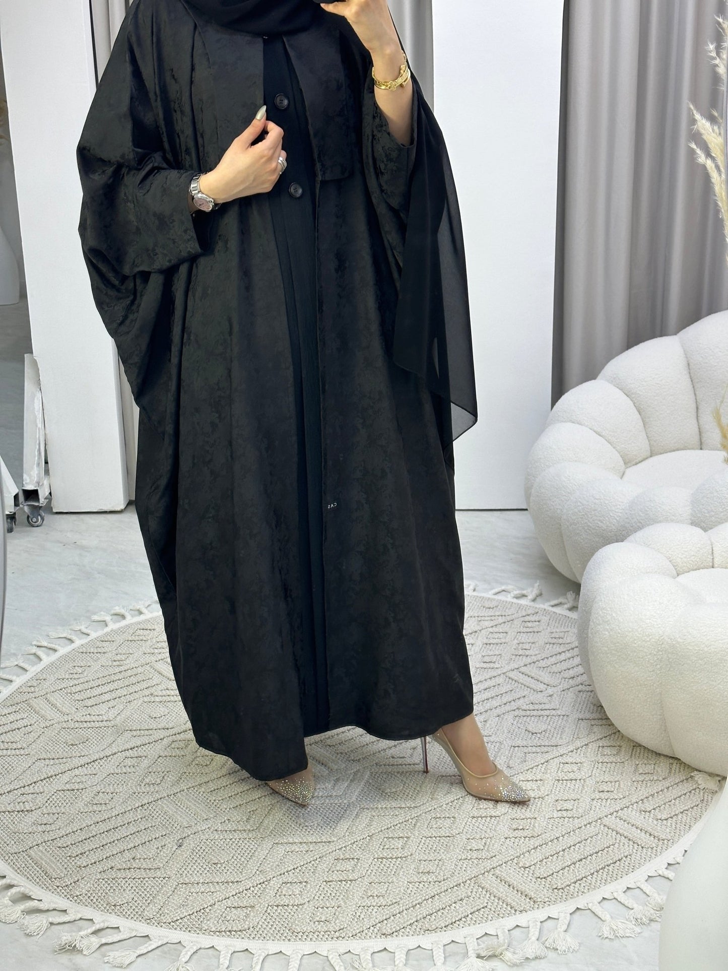 C Floral Black Bisht Abaya