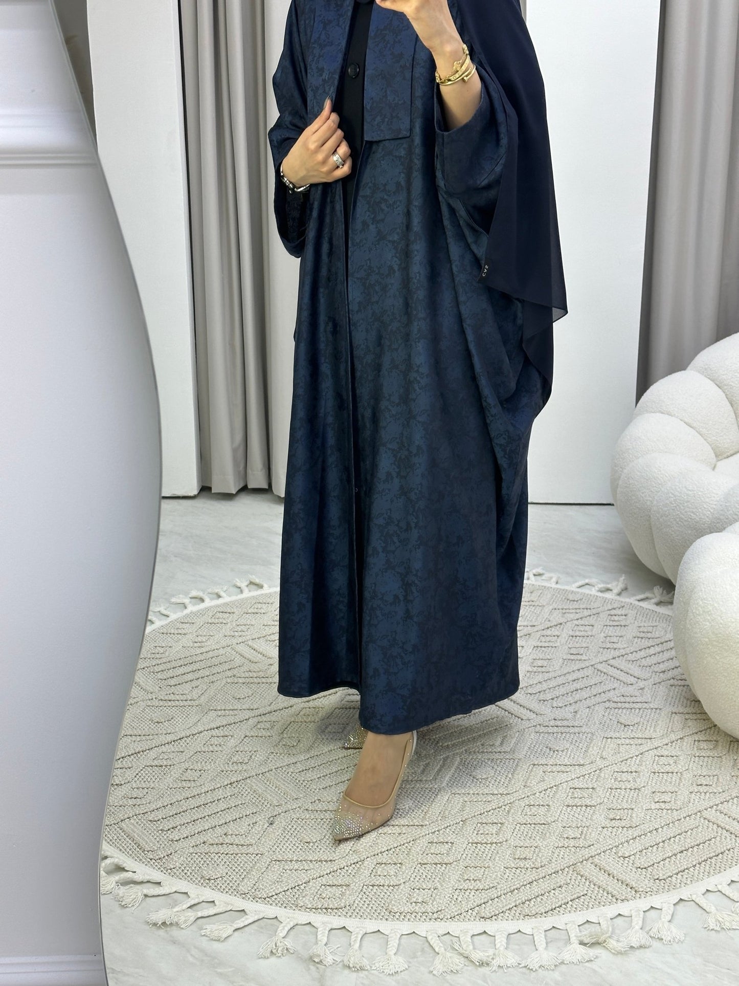 C Floral Blue Bisht Abaya