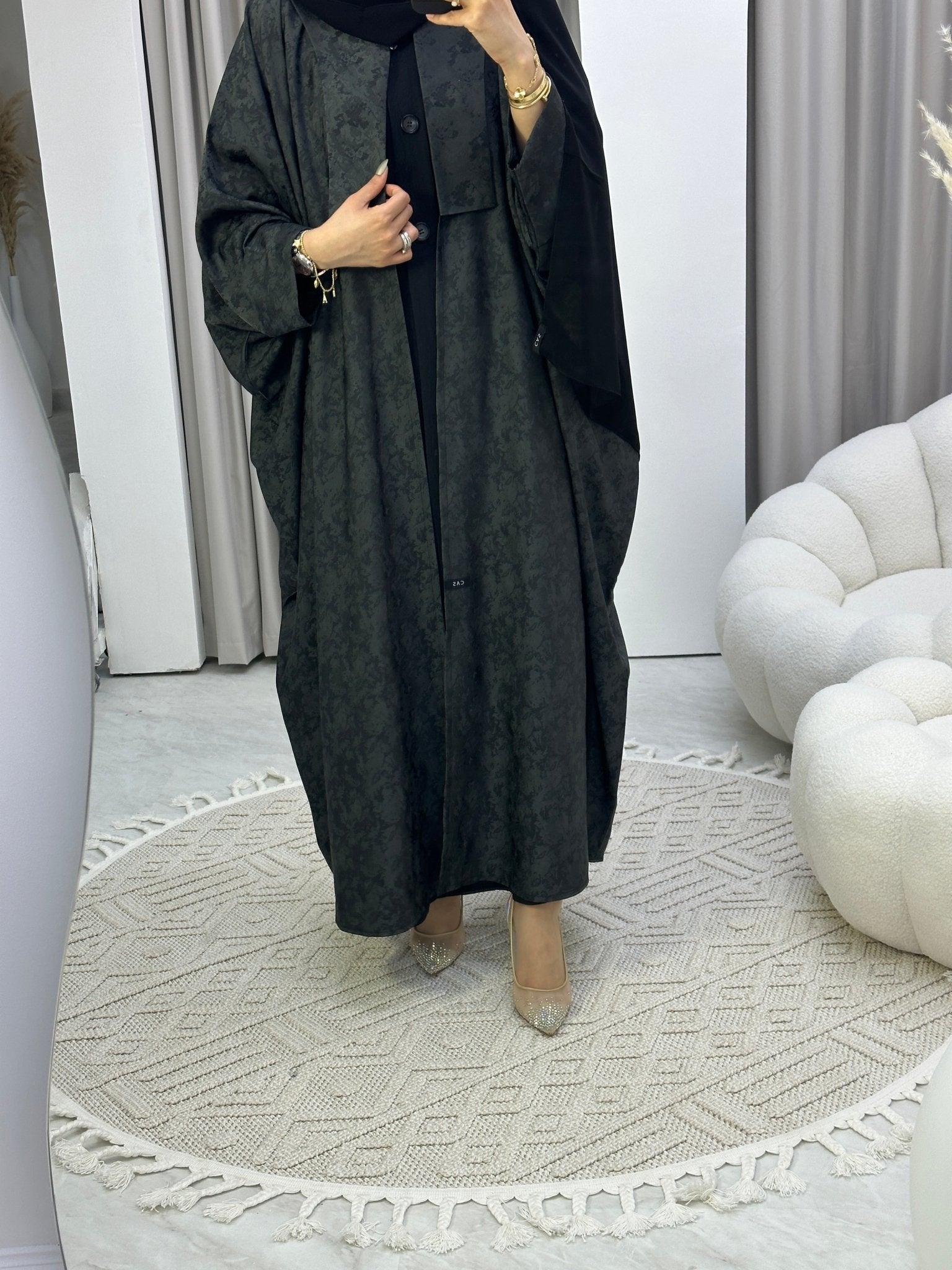 C Floral Grey Bisht Abaya