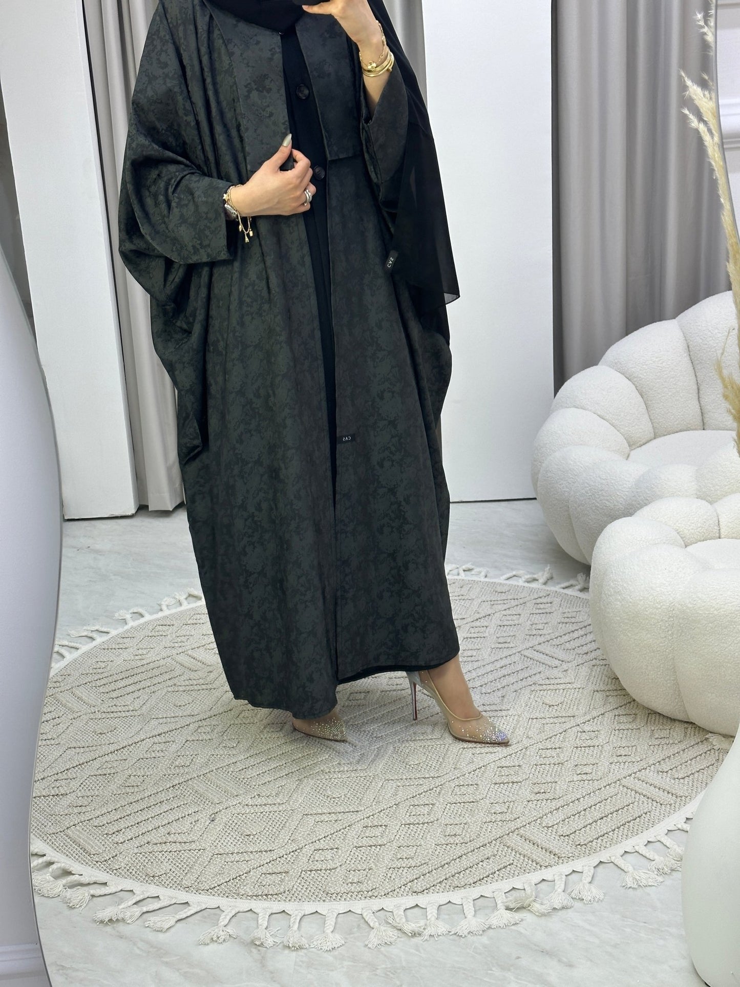 C Floral Grey Bisht Abaya