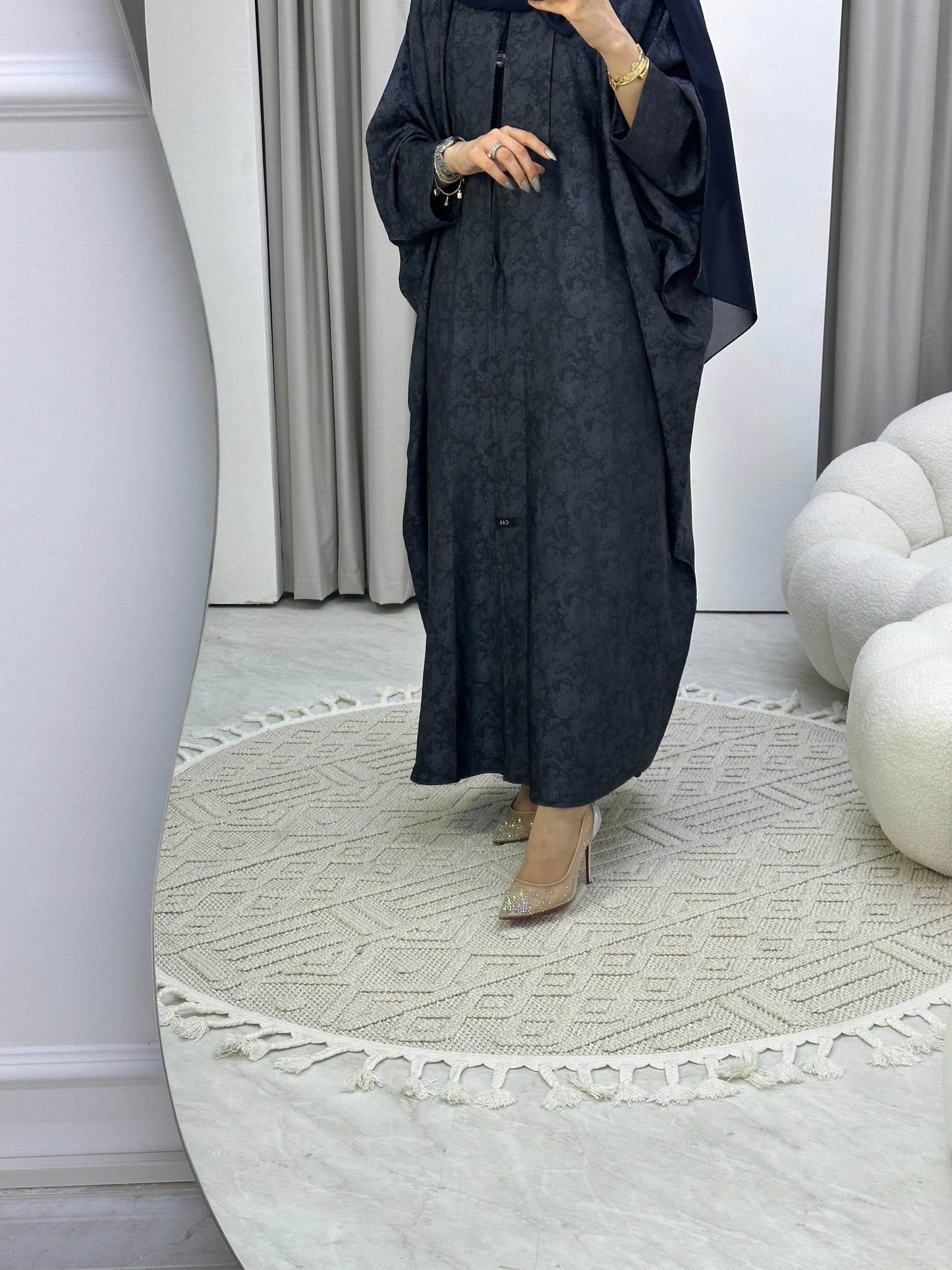 C Floral Navy Blue Bisht Abaya