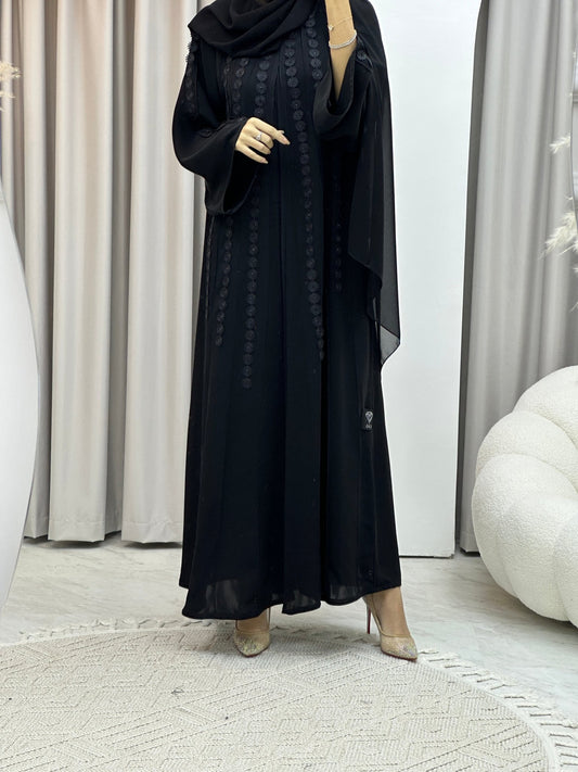 C Floral Panel Crepe Abaya Set