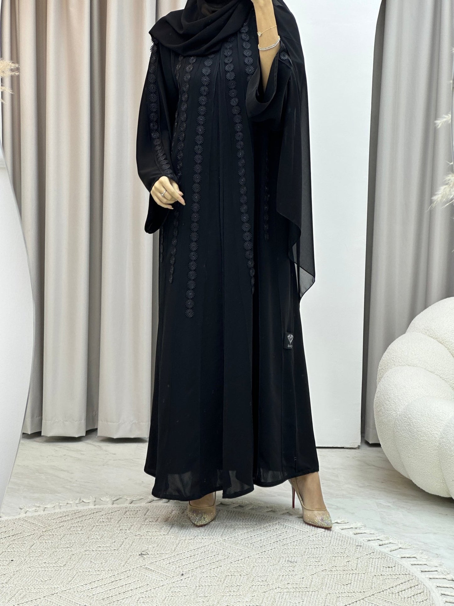 C Floral Panel Crepe Abaya Set