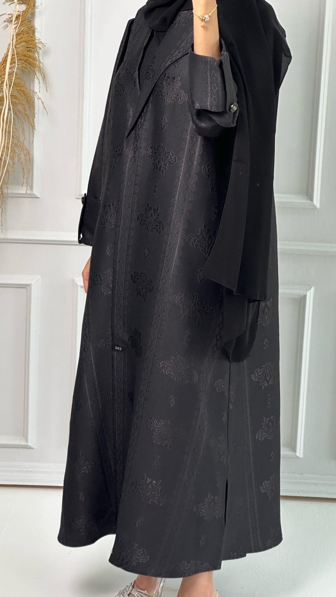 C Floral Print Jacquard Coat Abaya Set 02