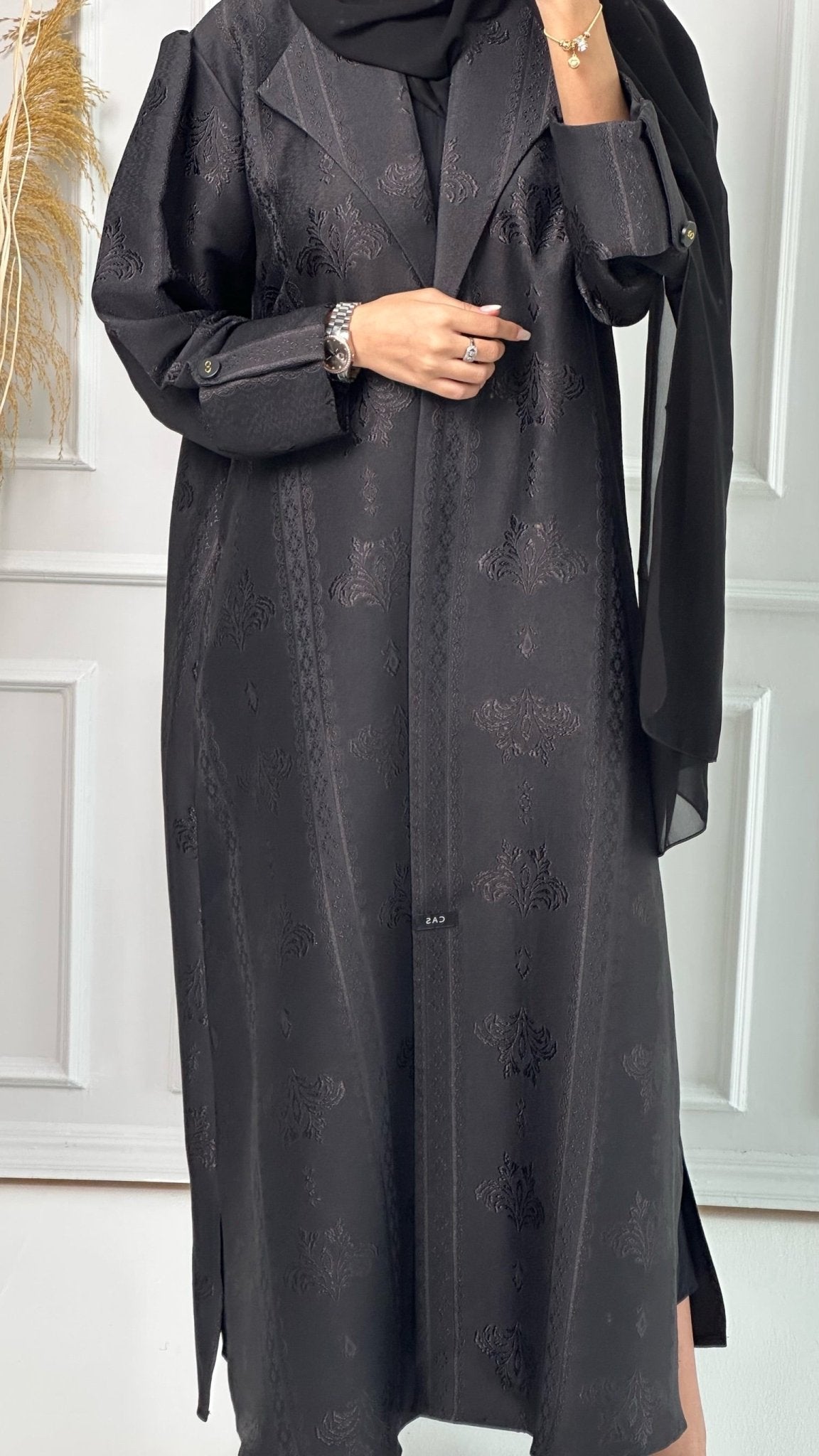 C Floral Print Jacquard Coat Abaya Set 02