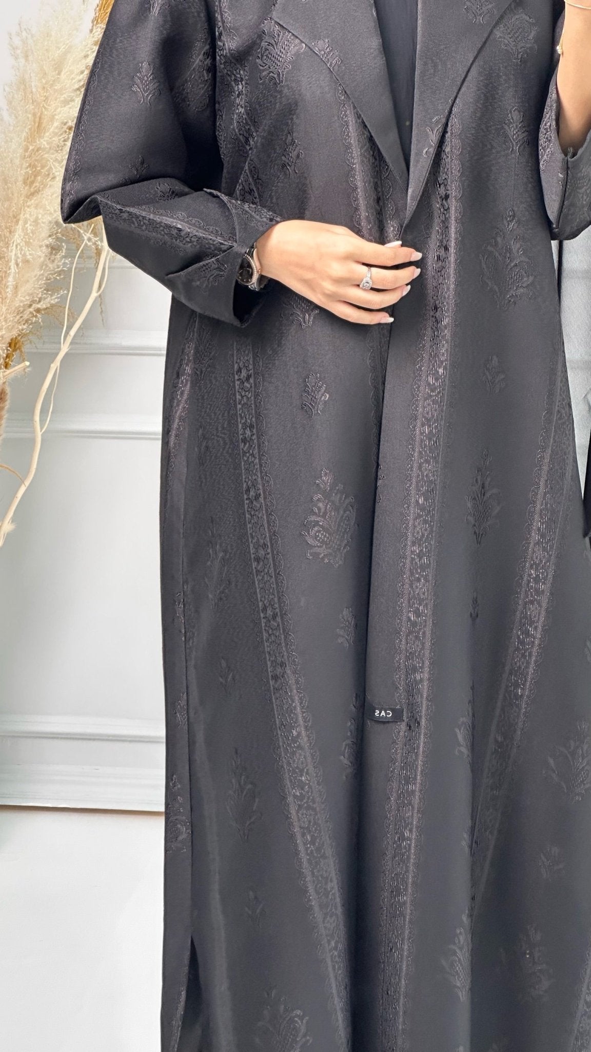 C Floral Print Jacquard Coat Abaya Set