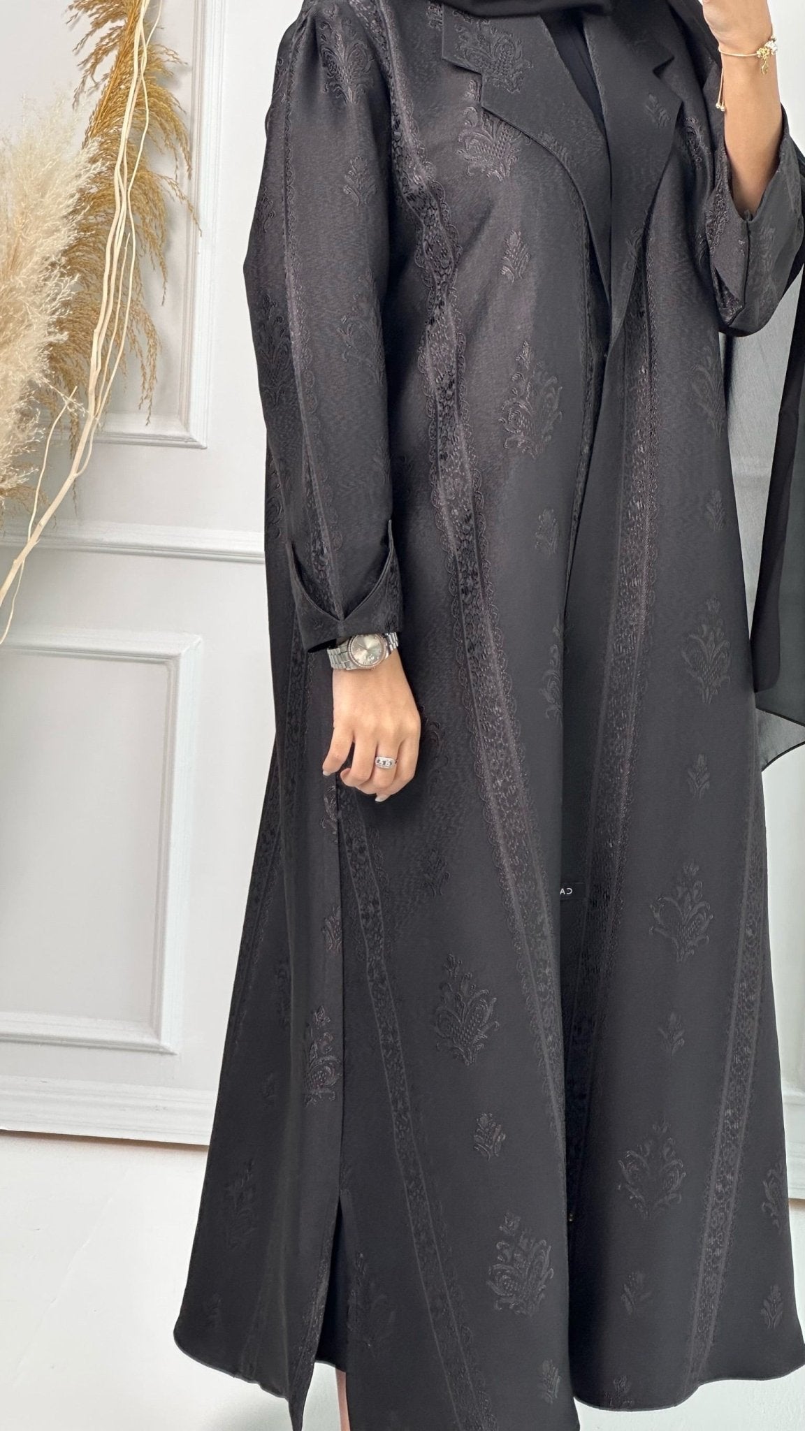 C Floral Print Jacquard Coat Abaya Set