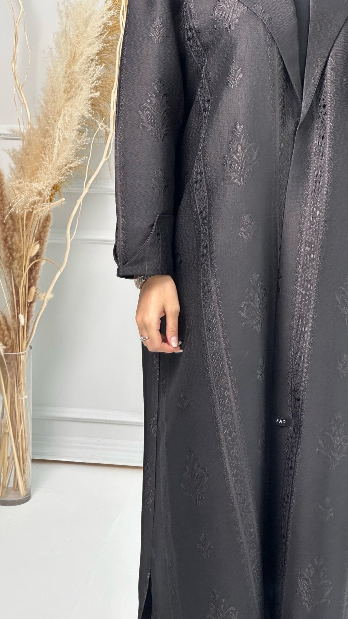 C Floral Print Jacquard Coat Abaya Set