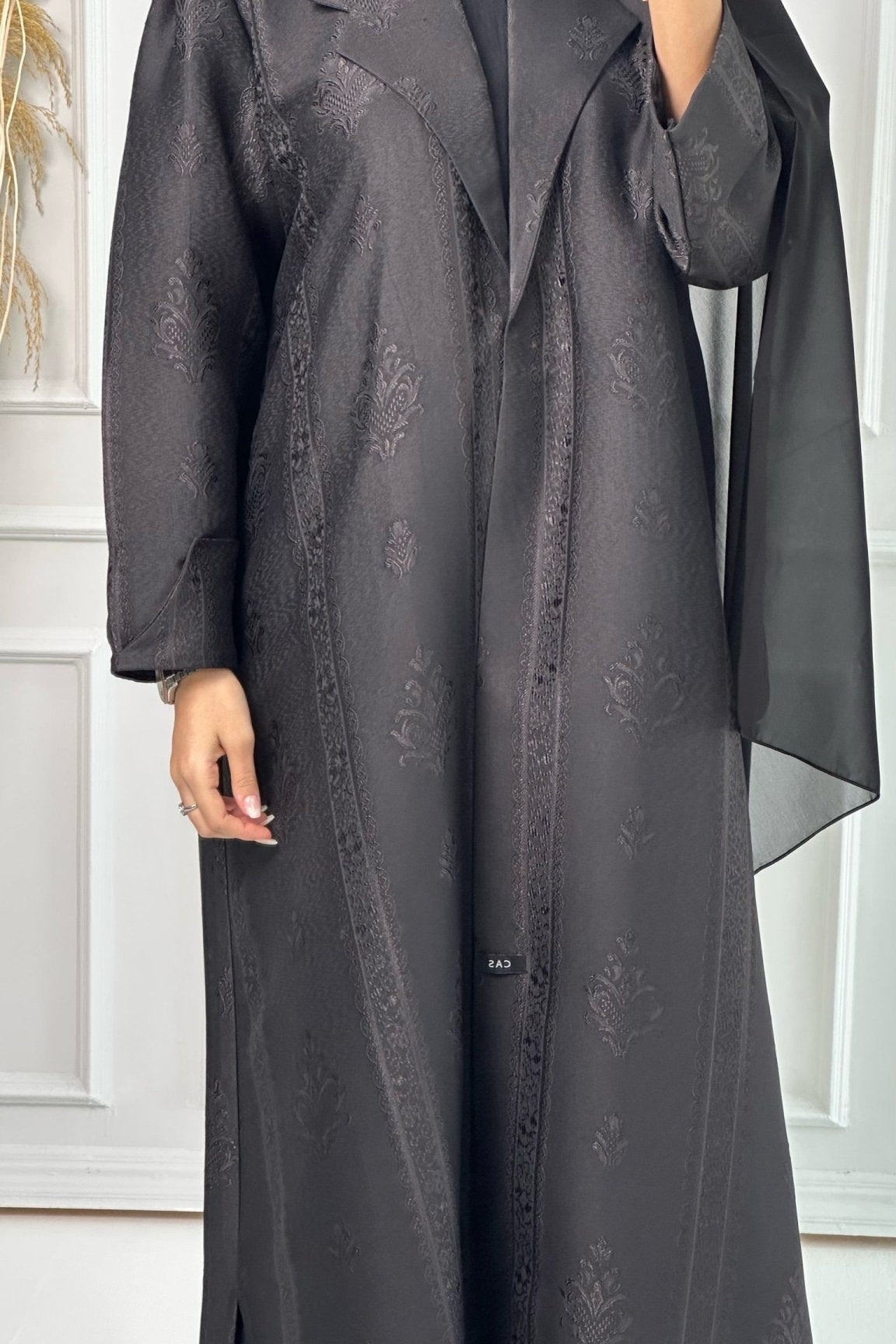 C Floral Print Jacquard Coat Abaya Set