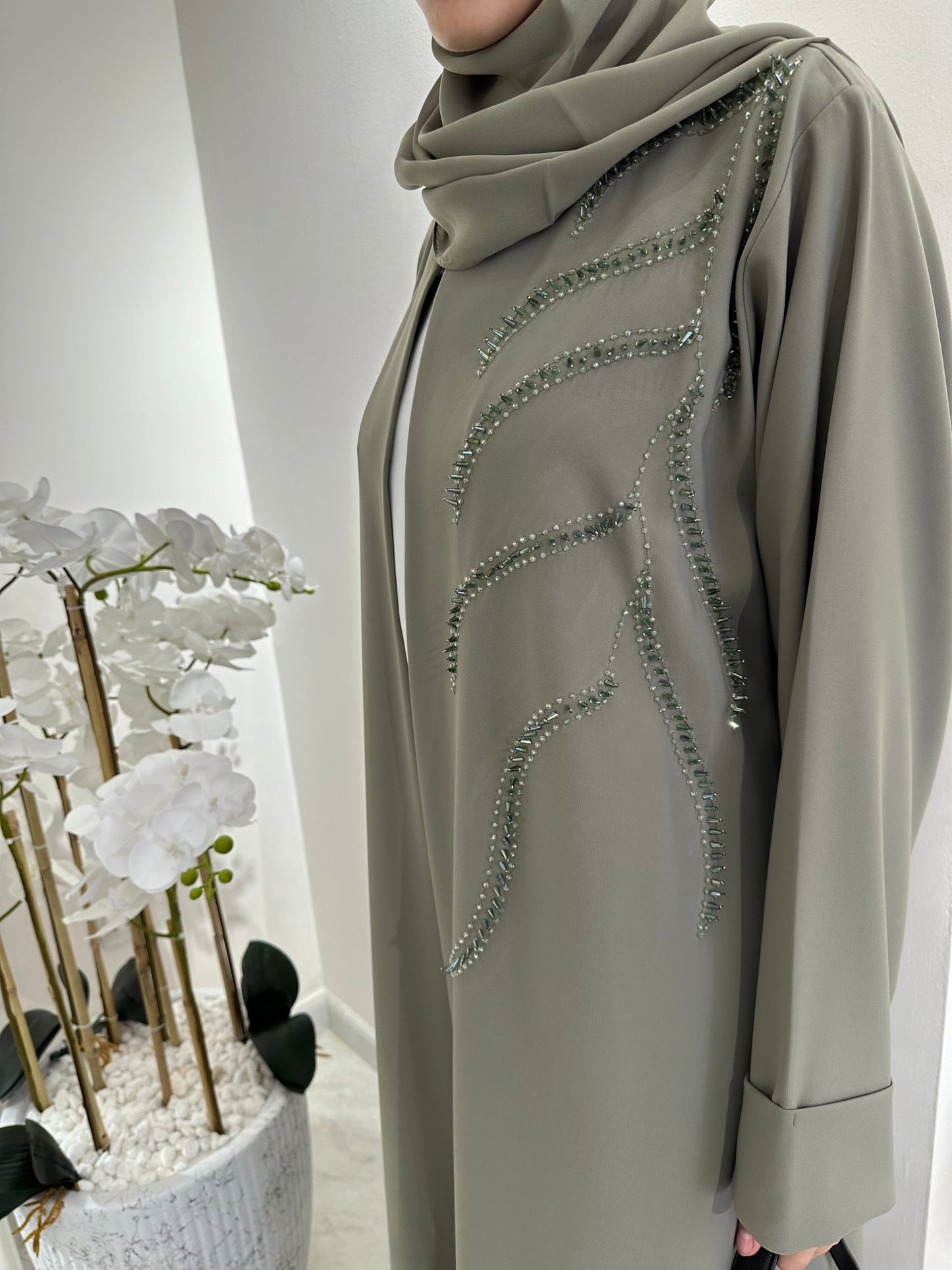 C Green Beaded Eid Abaya