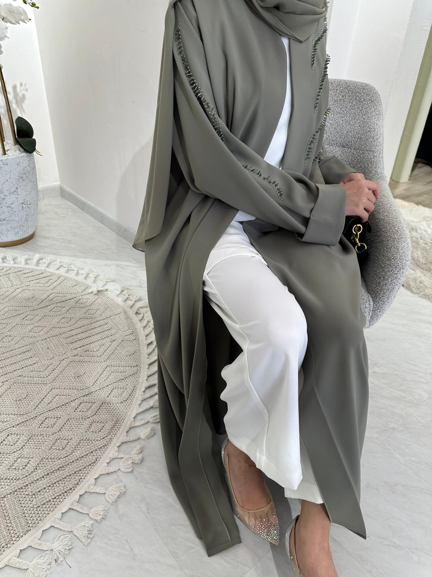 C Green Beaded Eid Abaya