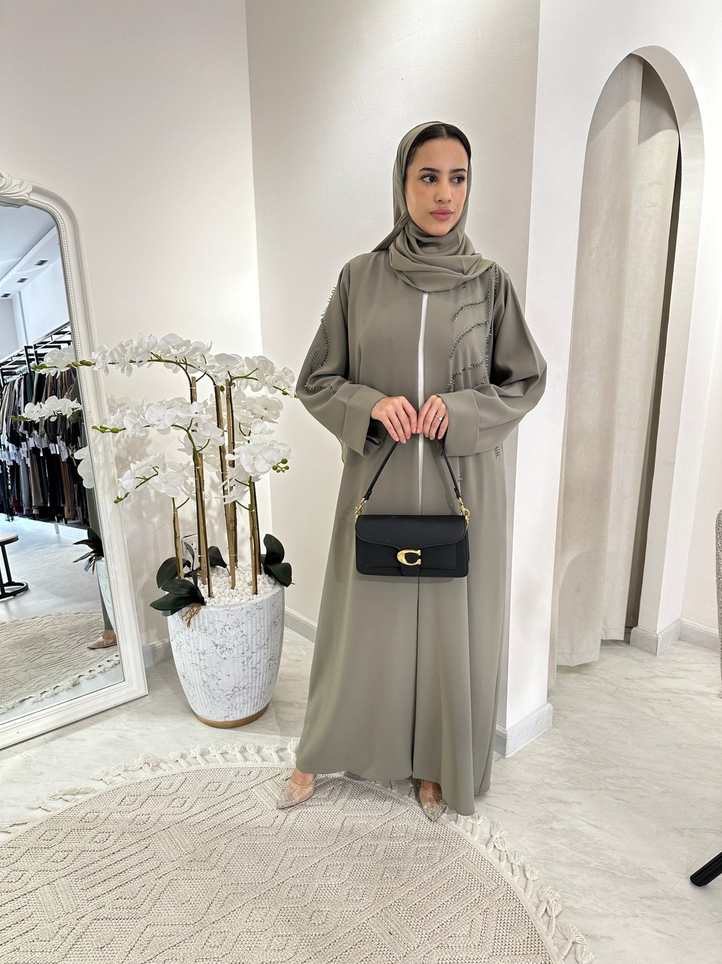 C Green Beaded Eid Abaya