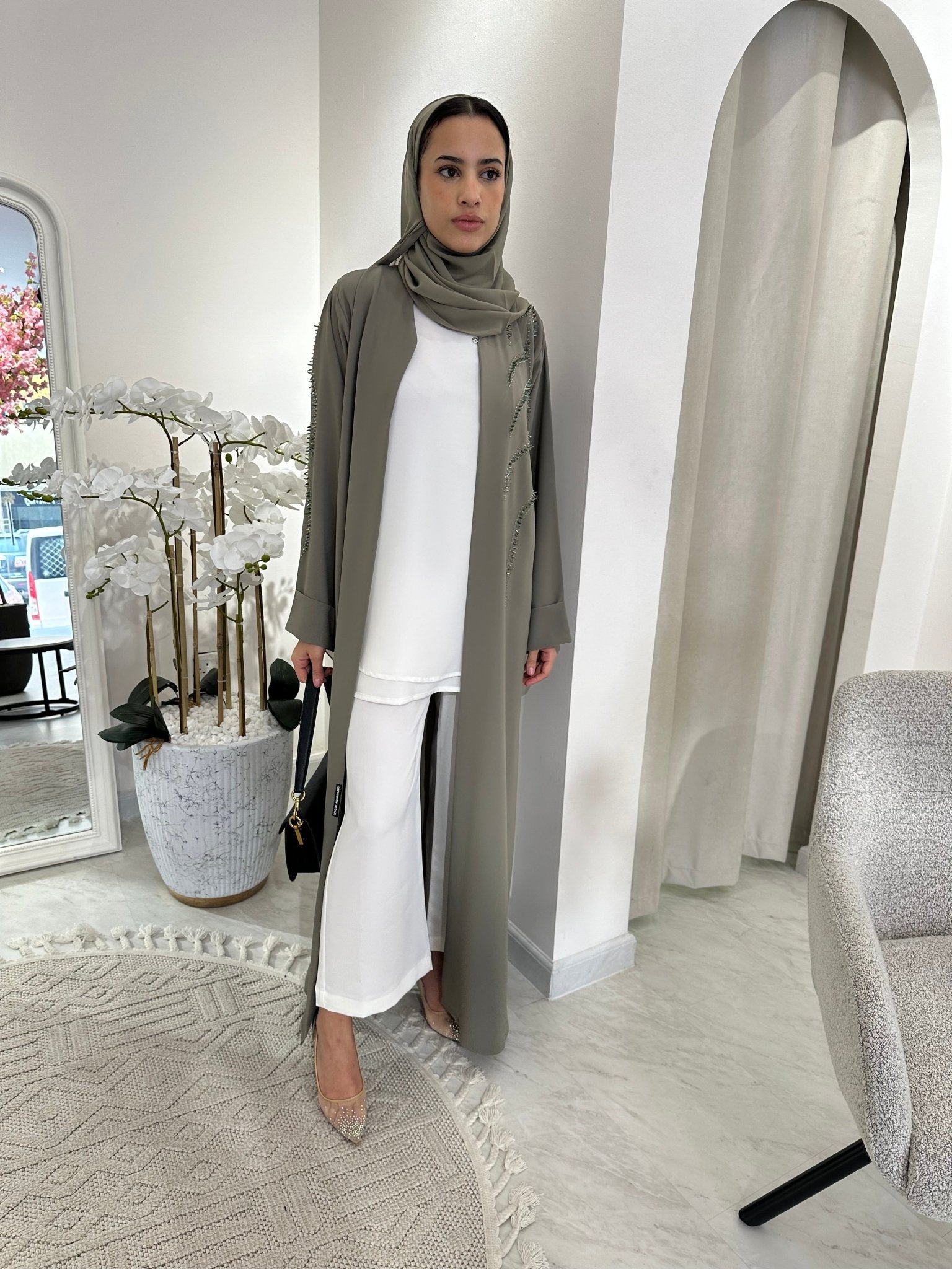 C Green Beaded Eid Abaya