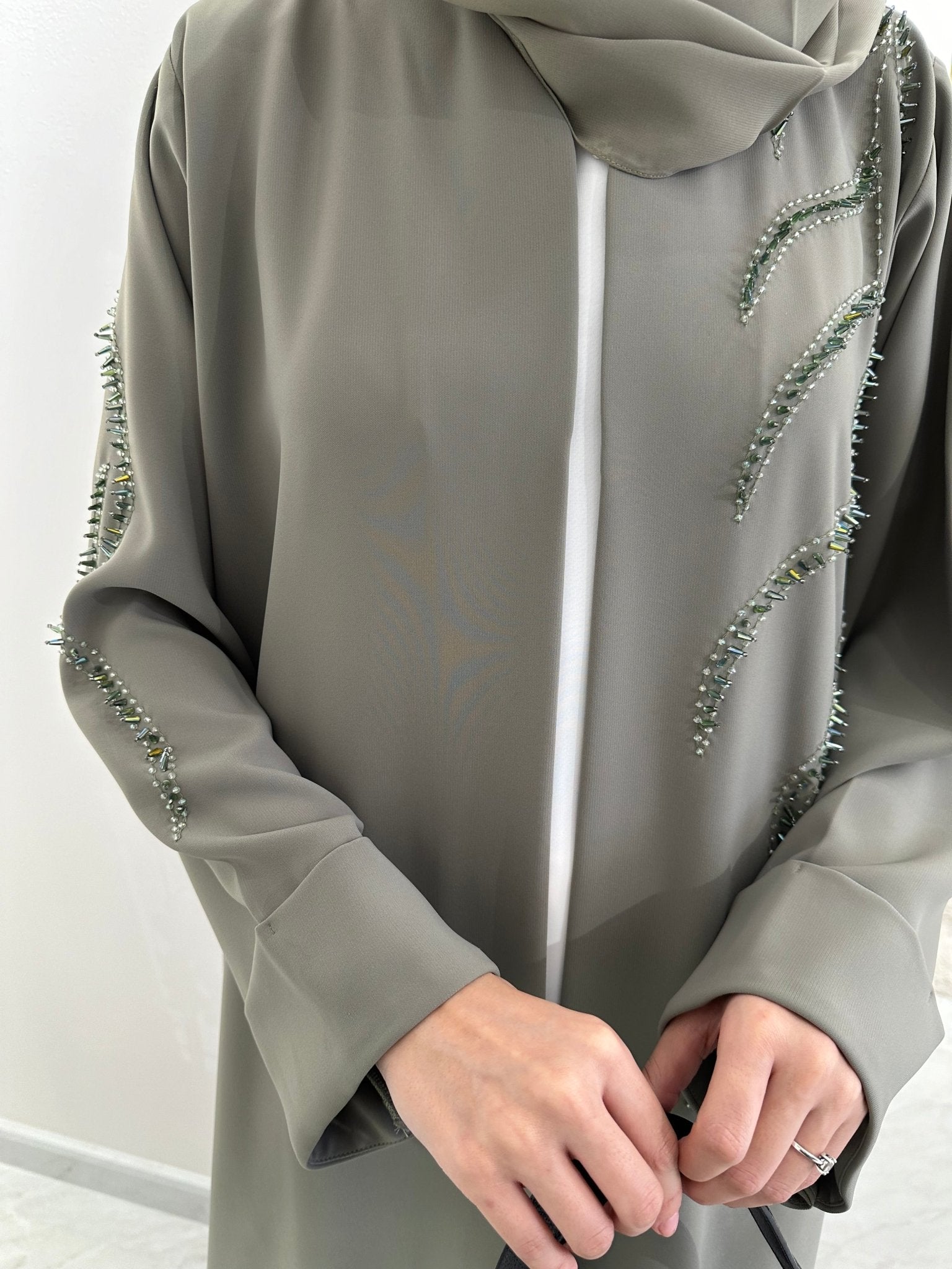 C Green Beaded Eid Abaya