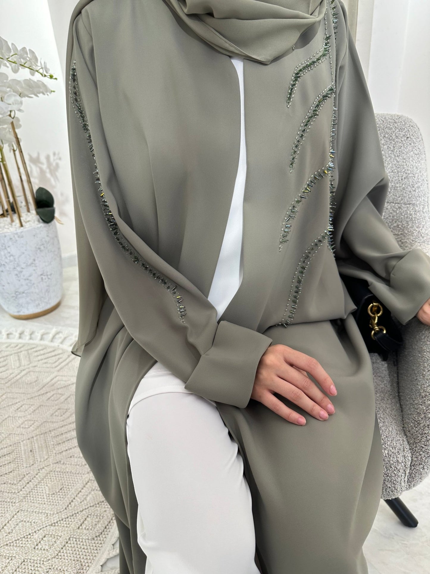 C Green Beaded Eid Abaya