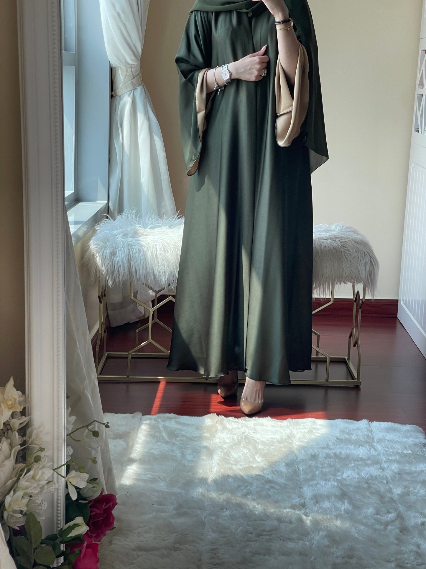 C - Green - Beige - Duotone - Abaya