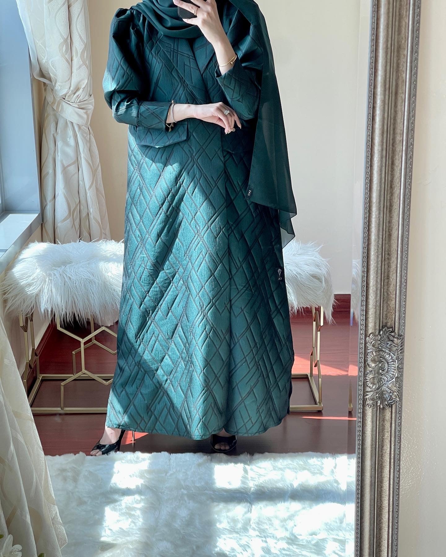 C - Green - Jacquard - Ramadan - Abaya - Set - 29