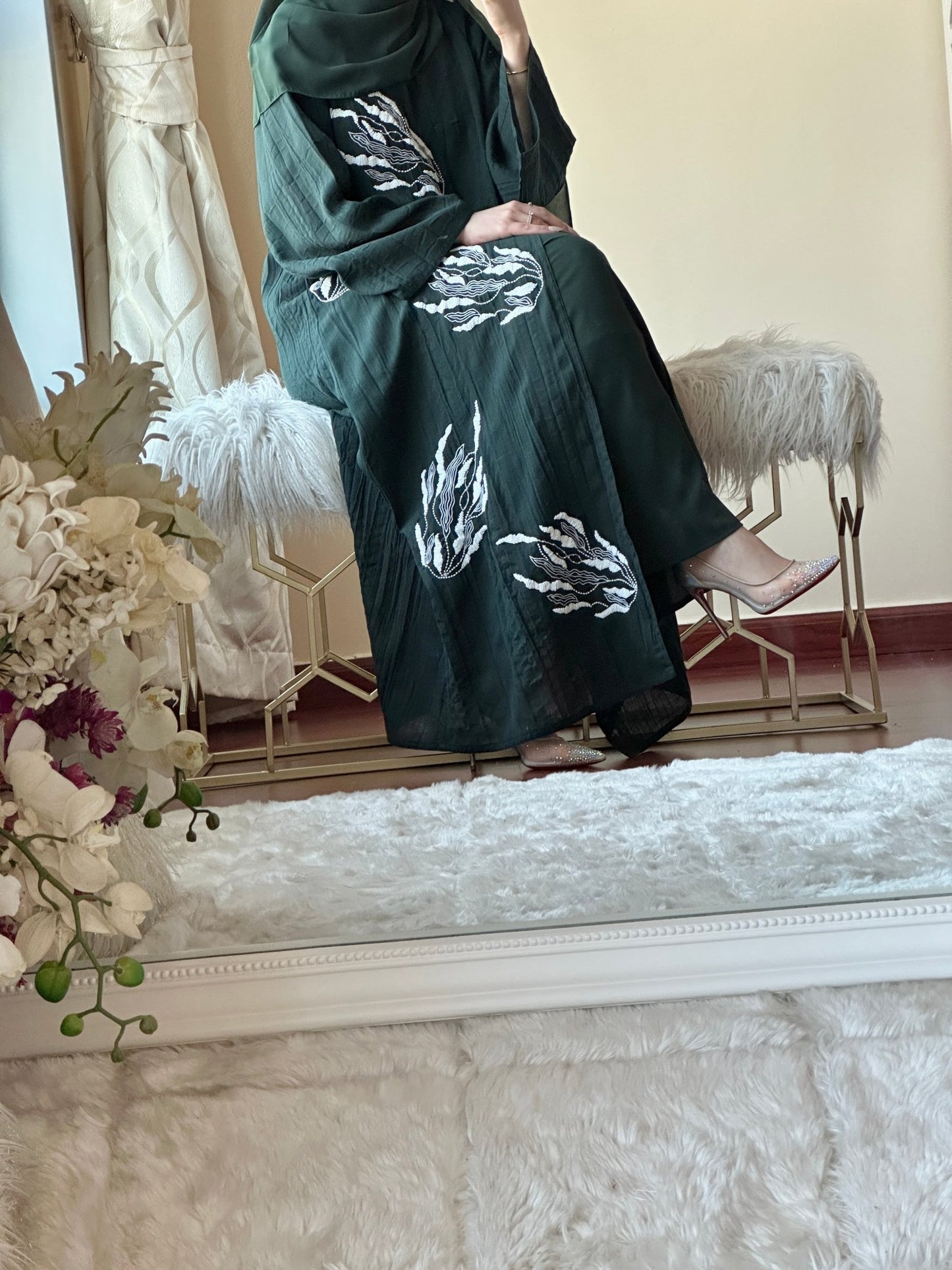 C - Green - Linen - Evening - Abaya - Set - 43