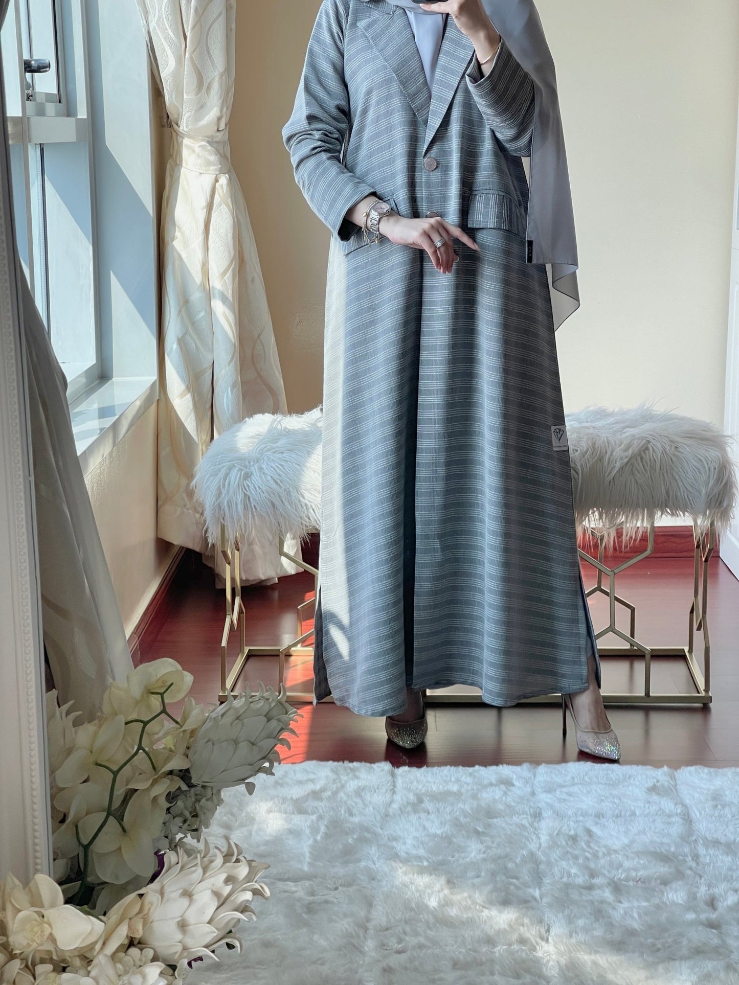 C - Grey - Coat - Abaya - Set