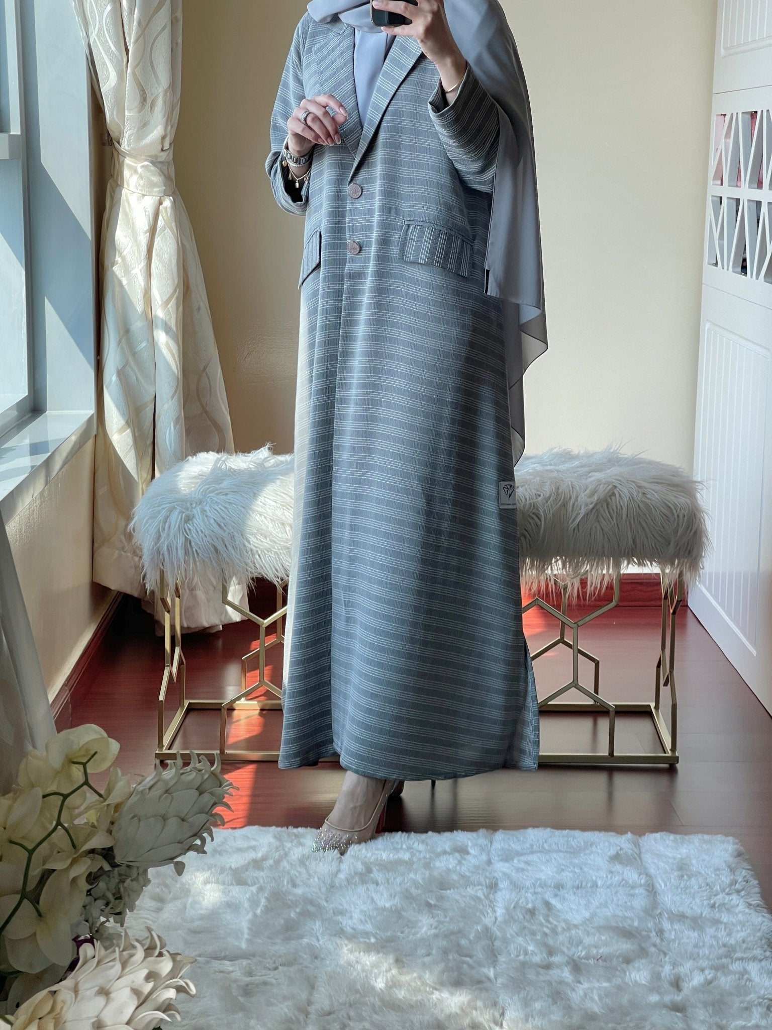 C - Grey - Coat - Abaya - Set