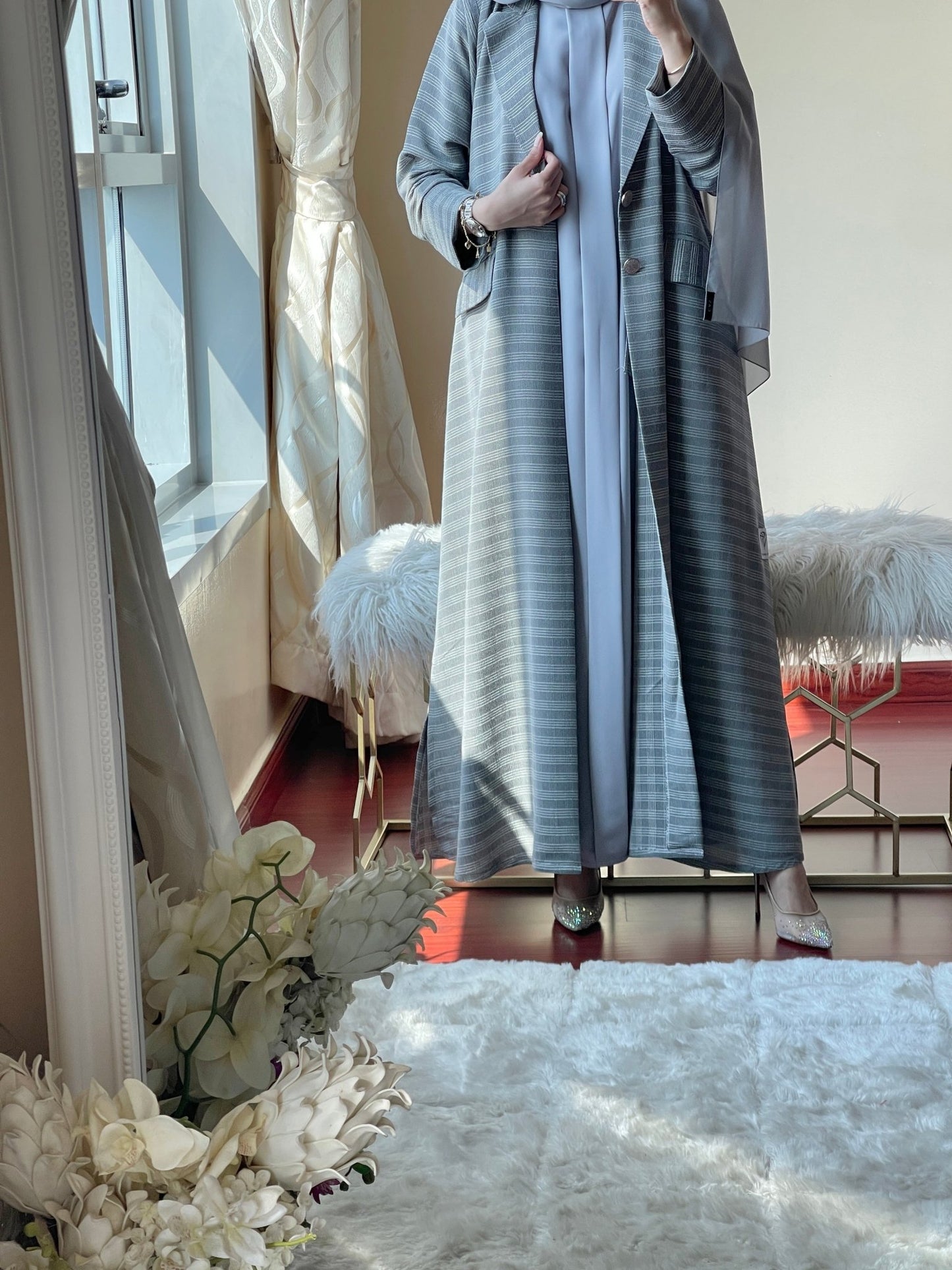 C - Grey - Coat - Abaya - Set