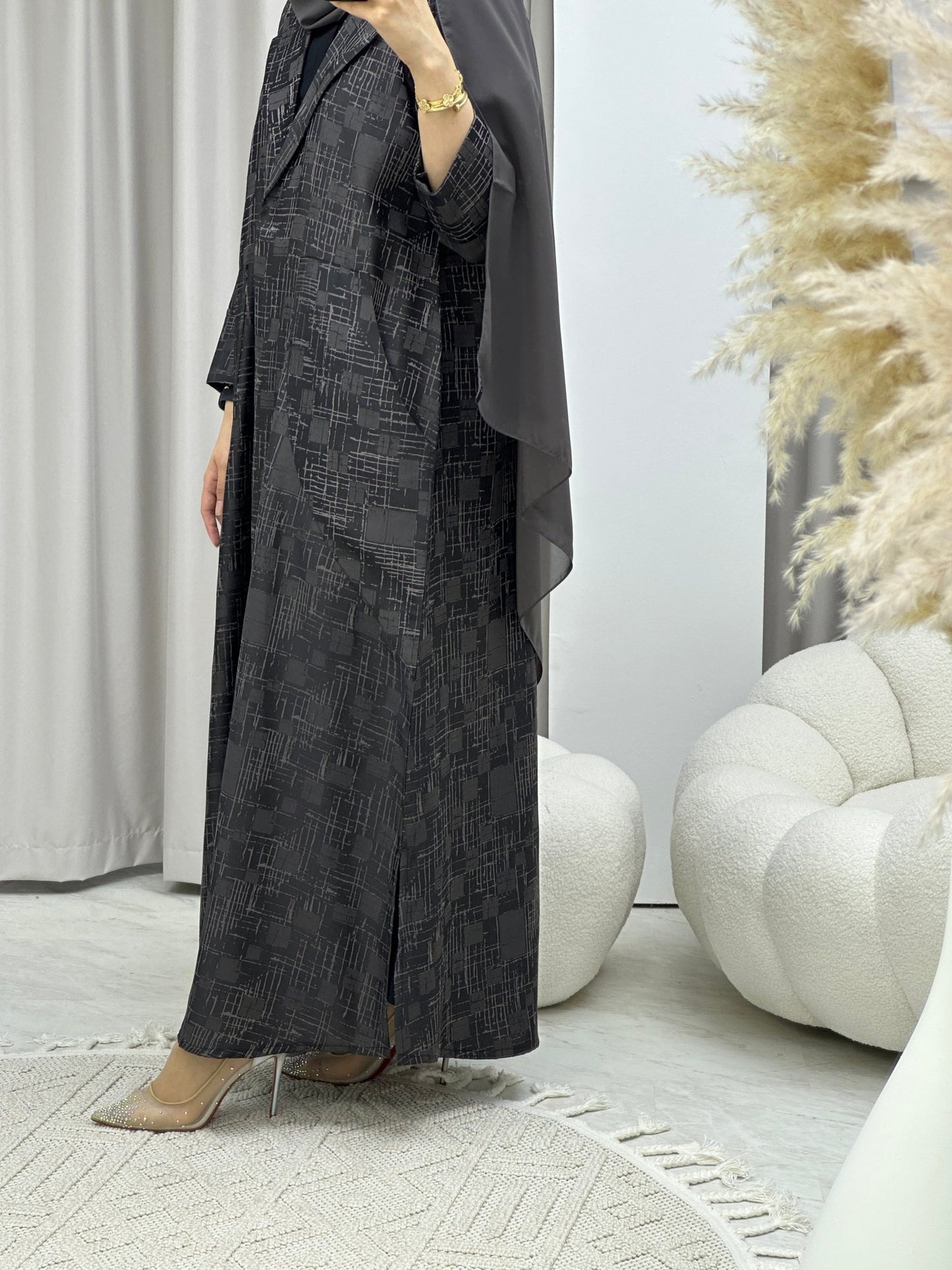 C Grey Coat Winter Abaya