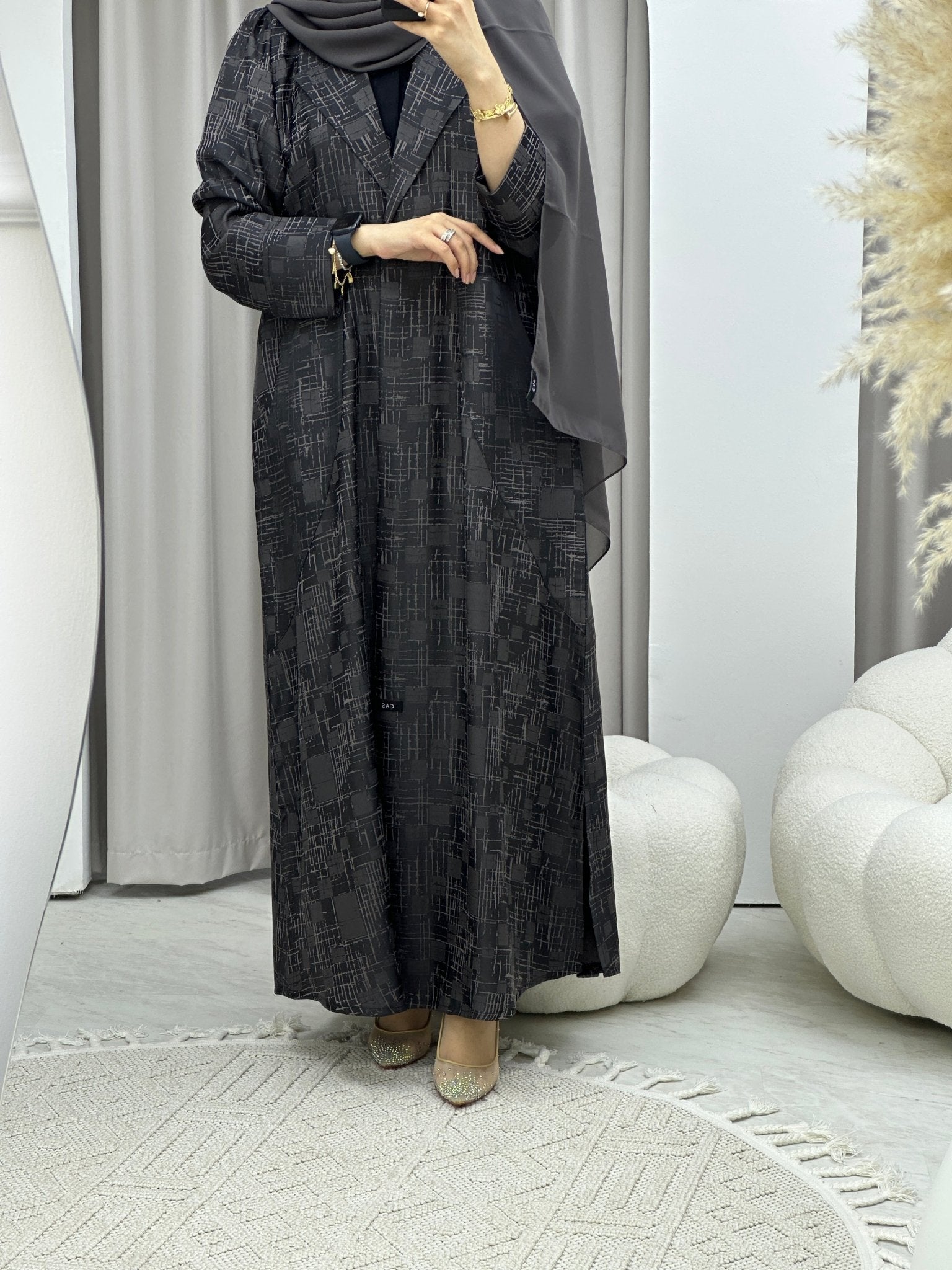 C Grey Coat Winter Abaya