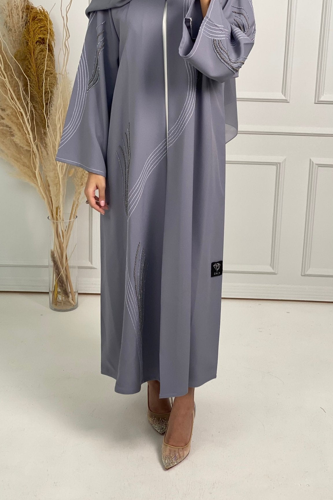 C Grey Crepe Embroidery Abaya