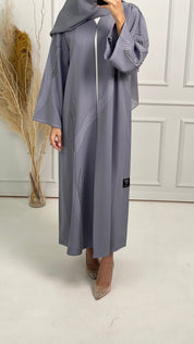 C Grey Crepe Embroidery Abaya