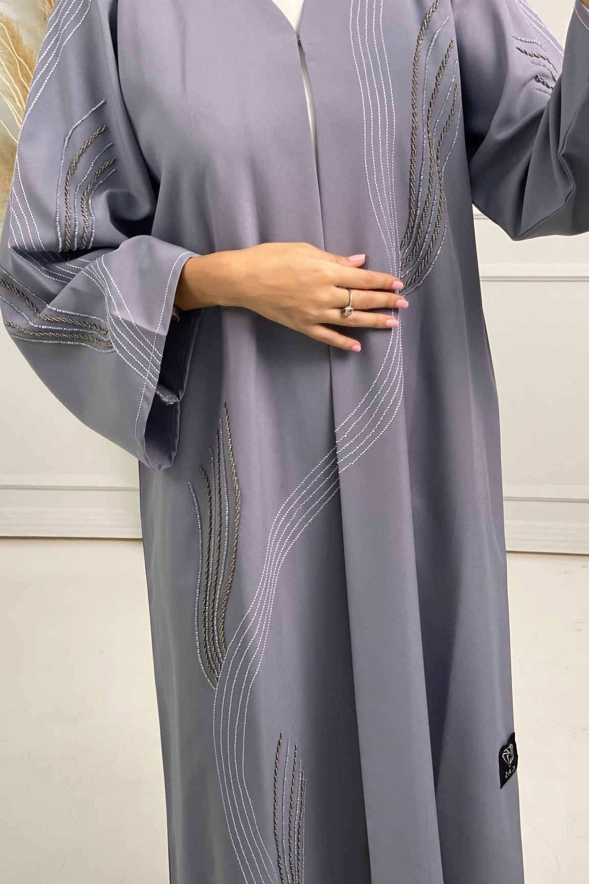 C Grey Crepe Embroidery Abaya