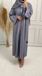 C Grey Crepe Embroidery Abaya